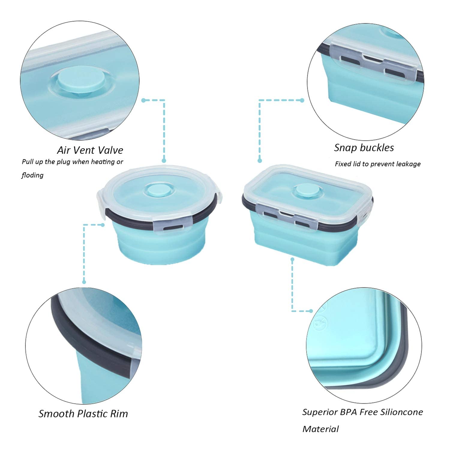 Kuon Collapsible Silicone Food Storage Containers With Airtight Lids, Set Of 4 Stacking Container, Microwave And Freezer And Dis