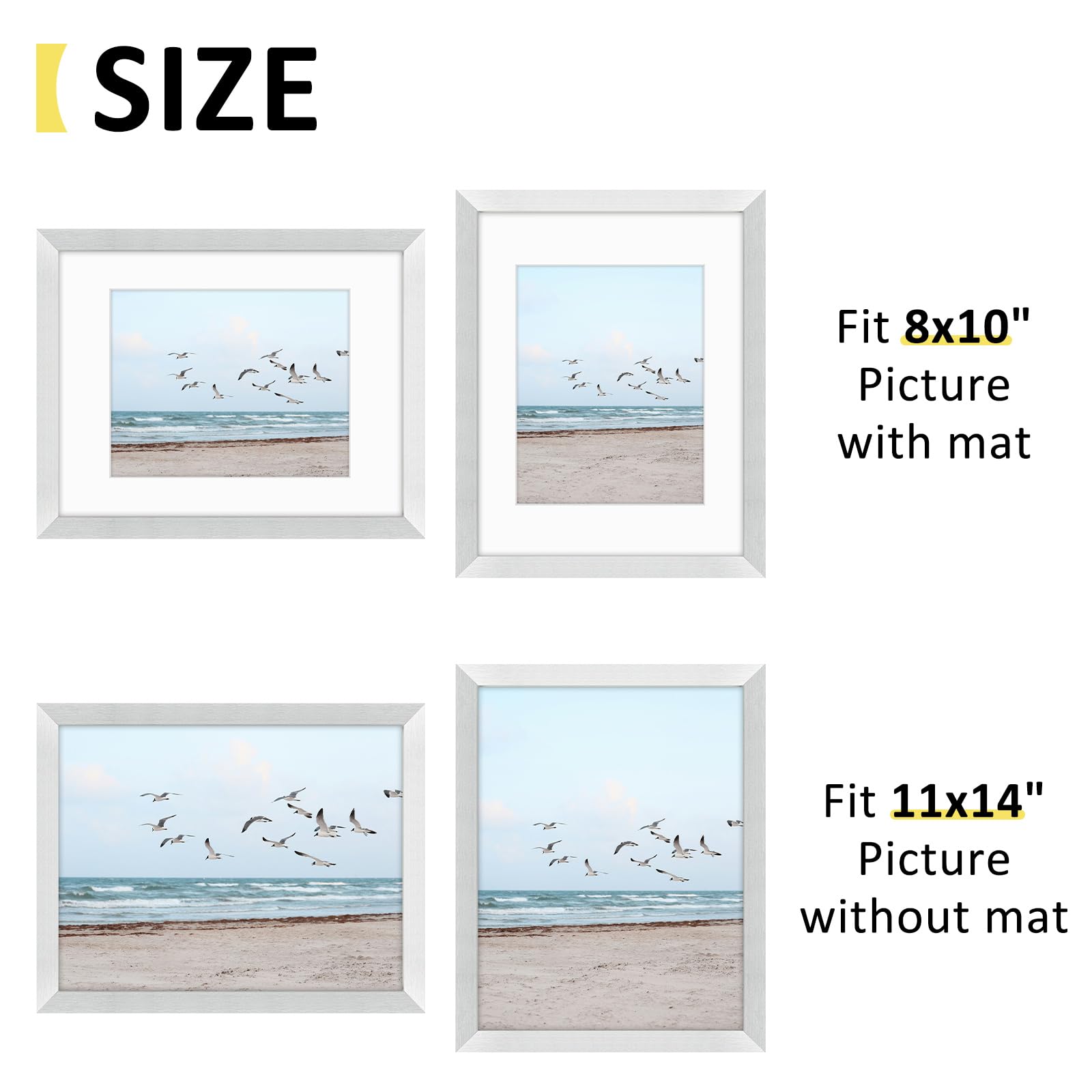 Frametory, 11x14 Frames Display 8x10 Picture with Mat or 11x14 Photo Without Mat, Shatter-Resistant Glass, Pre-Installed Wall Mo