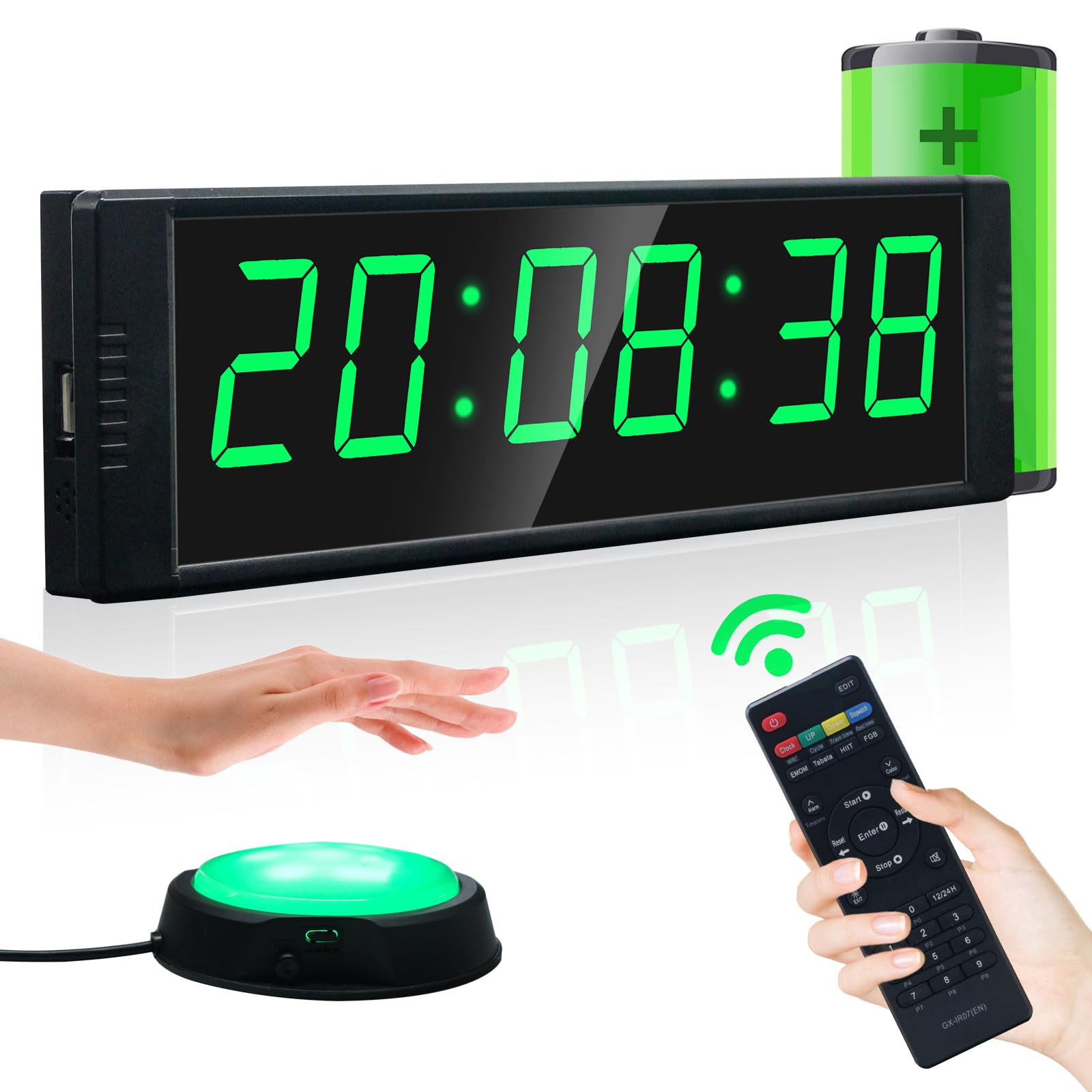 YZ Gym Clock for Home Gym with Start/Stop Button, Interval Timer for Workout, Stopwatch/Countdown Timer with Remote, 12/24H Digi