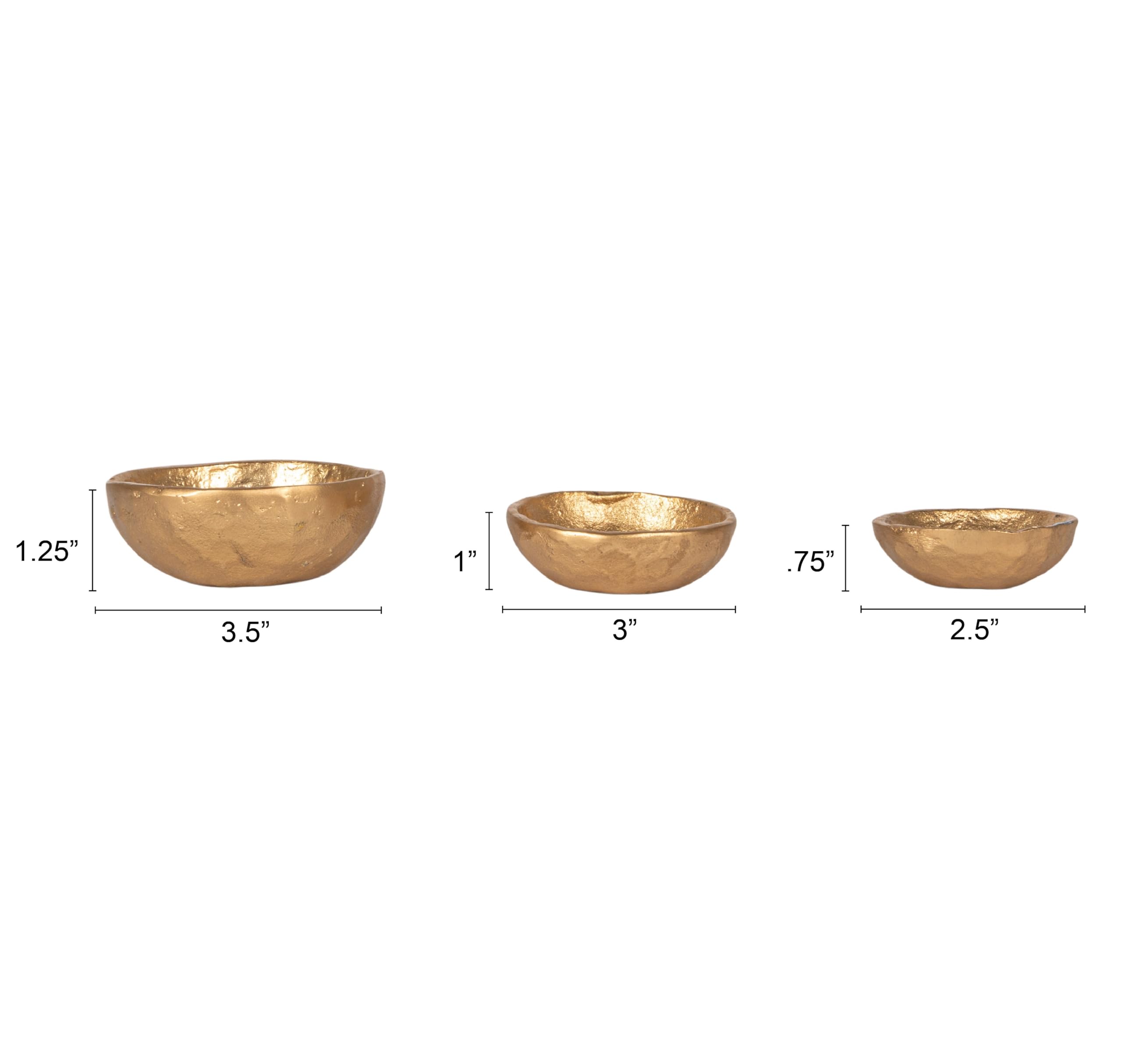 Gold Decorative Cast Aluminum Bowls (Set Of 3 Sizes)