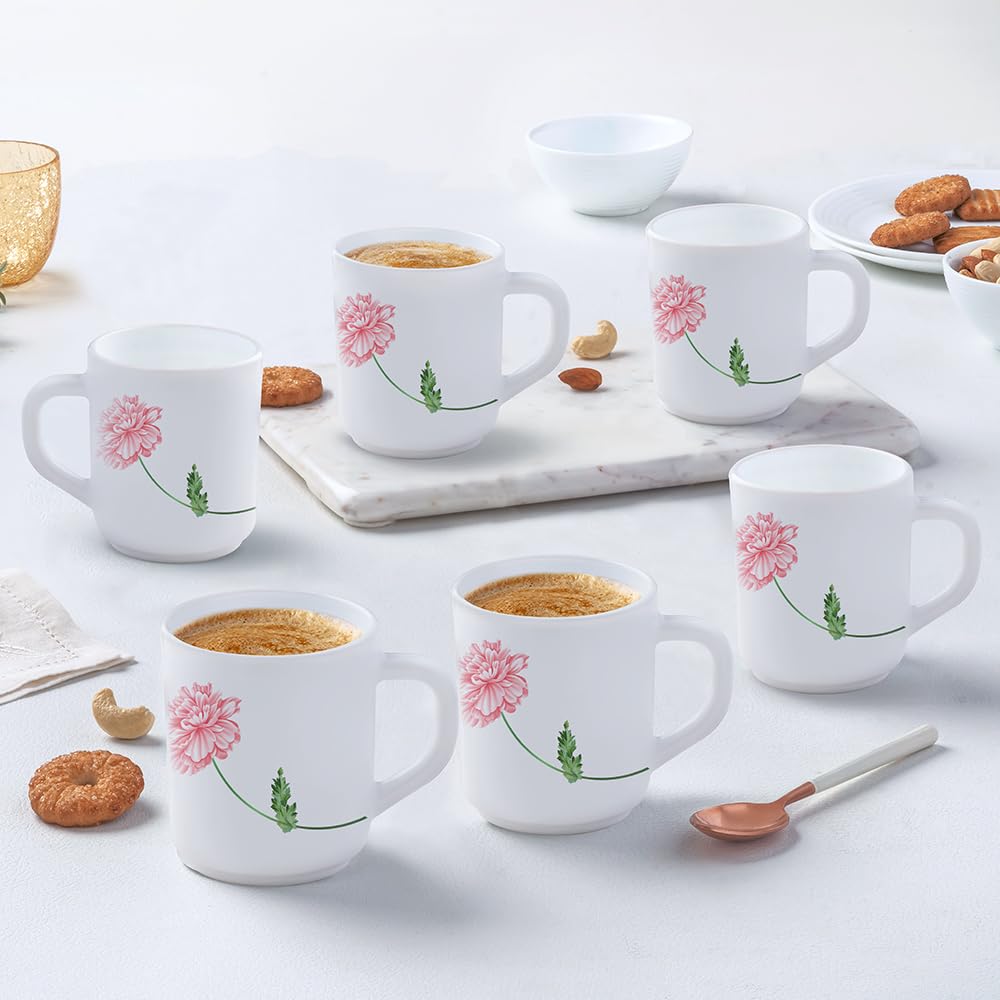 Larah by BOROSIL Red Mist Opalware Mug, Set of 6 Tea/Coffee Mugs, 240 ml Each, Microwave & Dishwasher Safe, BoneAsh Free, Crock