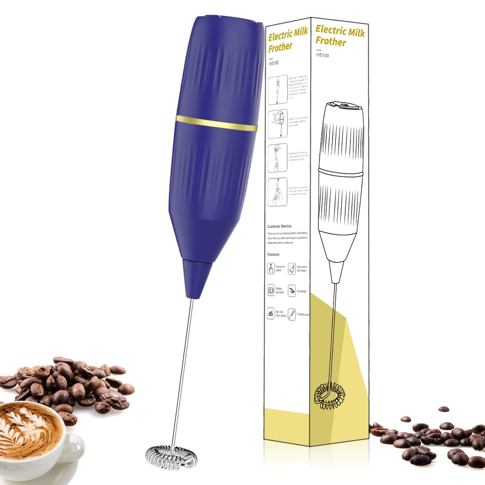 Milk Frother, Drink Frother Wand For Coffee Bar, Matcha, Latte, Cappuccino, Hot Chocolate, Egg, Kitchen Essentials Gift, Blue