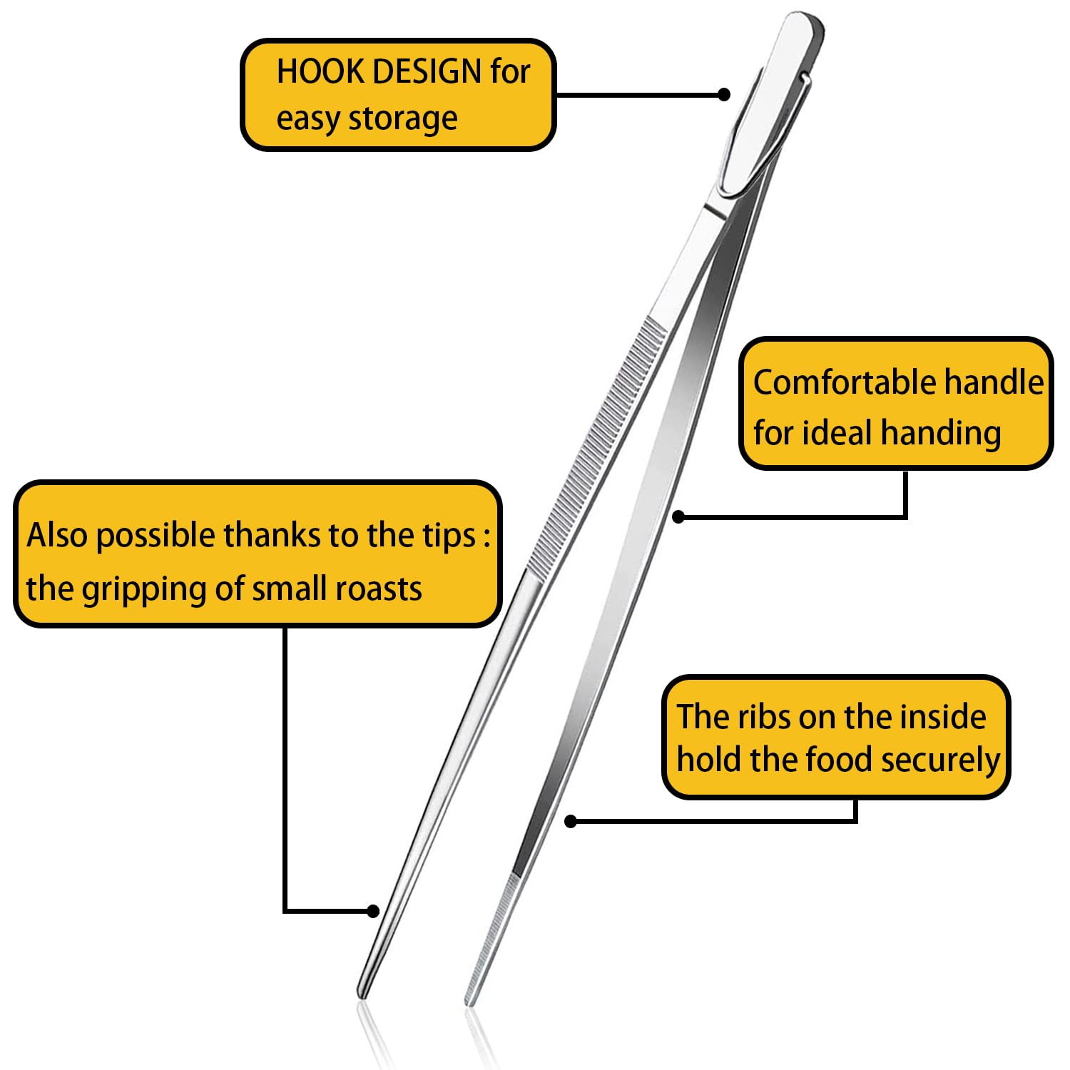 Jetkong 12-Inch Kitchen Tweezers Fine Tweezer Tongs Extra-Long Stainless Steel Cooking Tweezers
