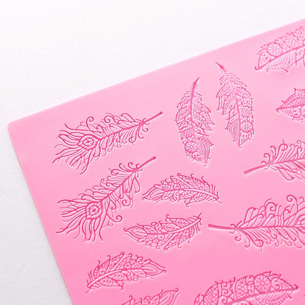 16 Inch Peacock Feather Silicone Lace Mat With Fondant Scraper, Texture Fondant Impression Embossing Decorating Mold Gum Paste C