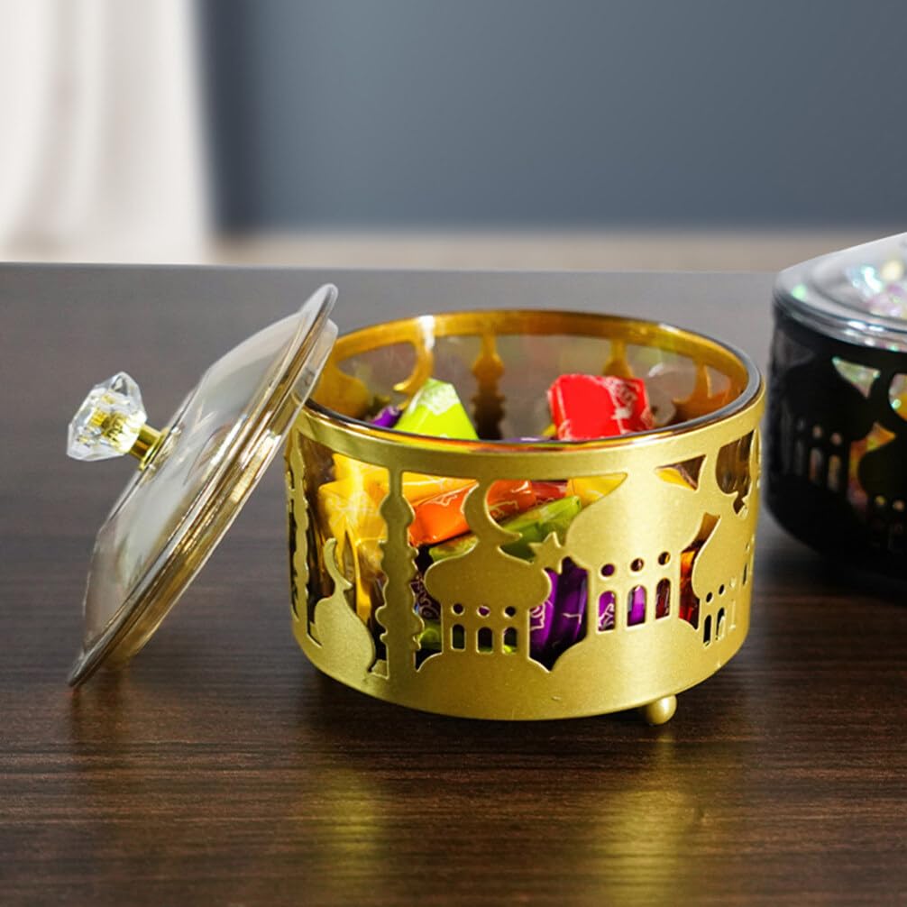 Sewacc Ramadan Candy Dish With Lid, Eid Mubarak Trays Plates Serving Jar Ramadan Food Storage Container Eid Cookie Trays Trinket