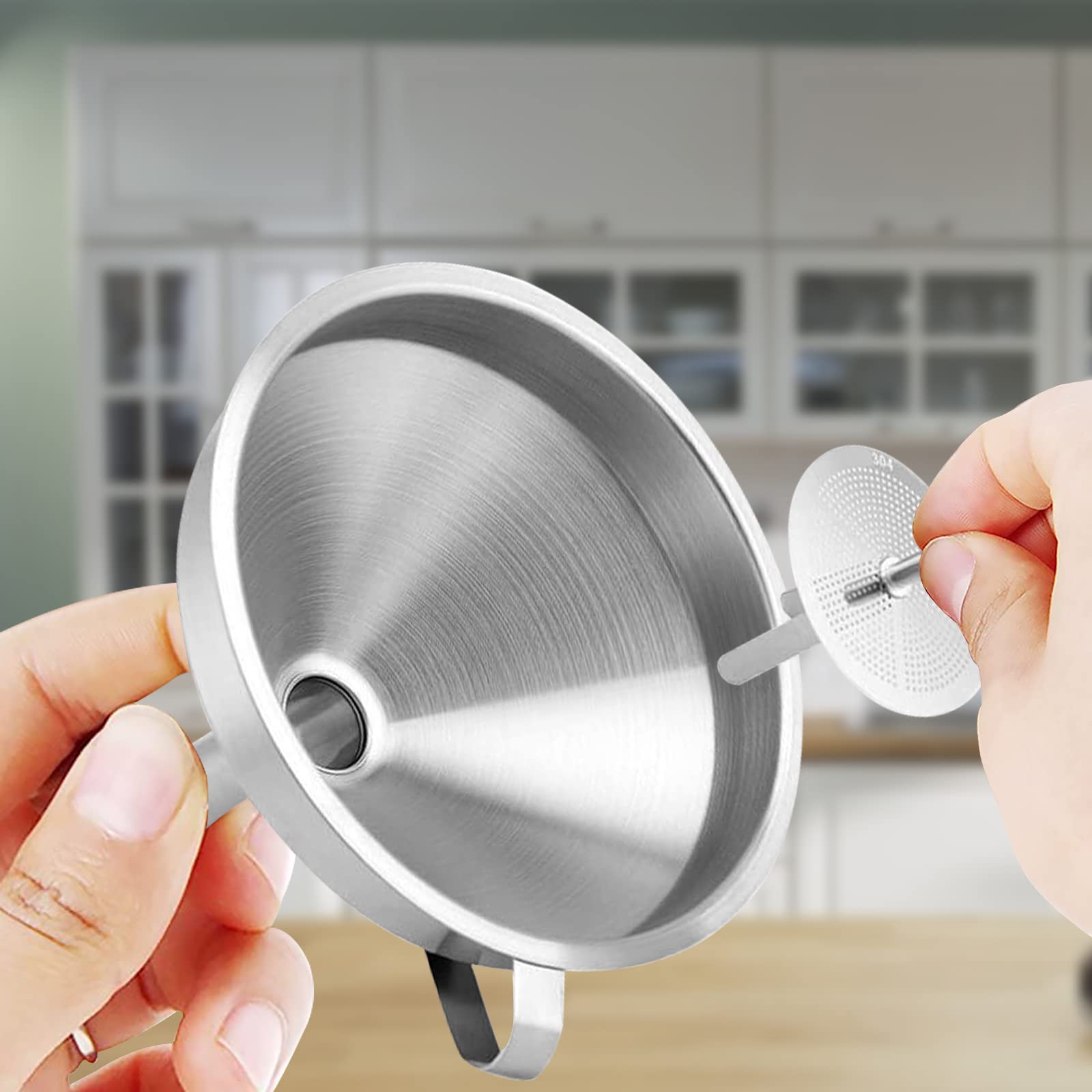 Stainless Steel Kitchen Funnel, 4.3-Inch Food Grade Metal Funnel With Strainer For Filling Bottles, Transferring Liquid, Oil, Ju