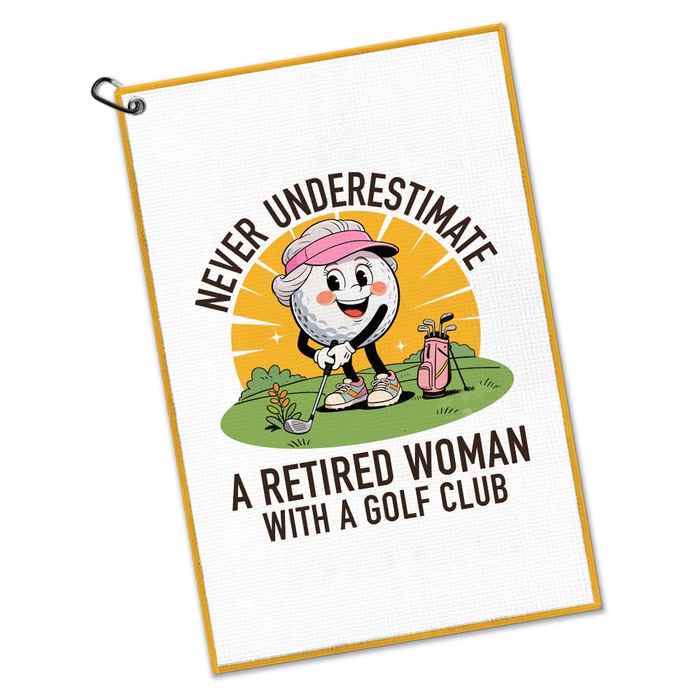 Gkodw A Retired Woman with A Golf Club Golf Towel with Clip, Funny Golfing Accessories for Women, Mother s Day Birthday Retirem