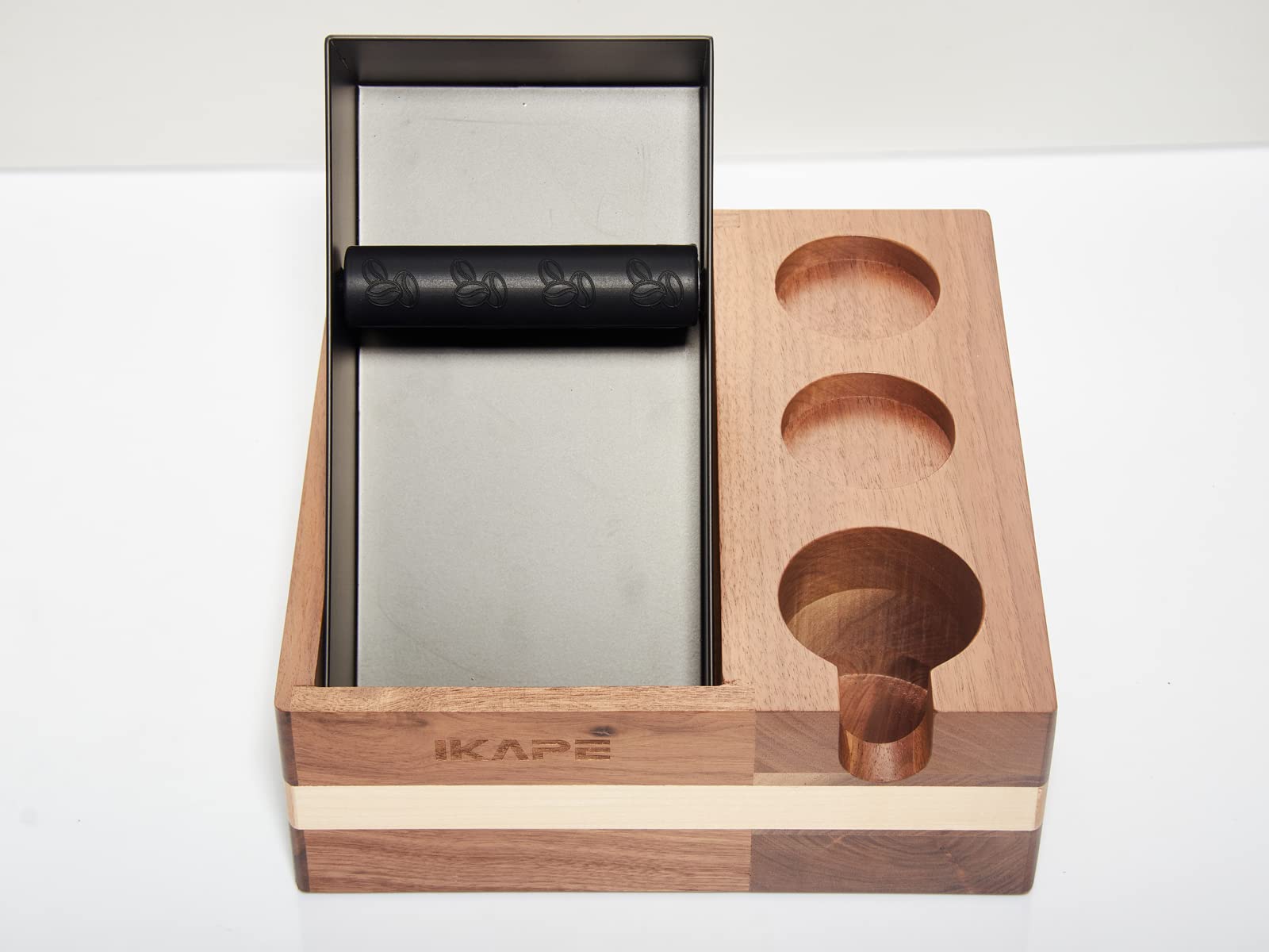 IKAPE Espresso Knock Box - 58MM Wood Organizer for Espresso Accessories, Natural Mahogany, Model IK-FenzV1