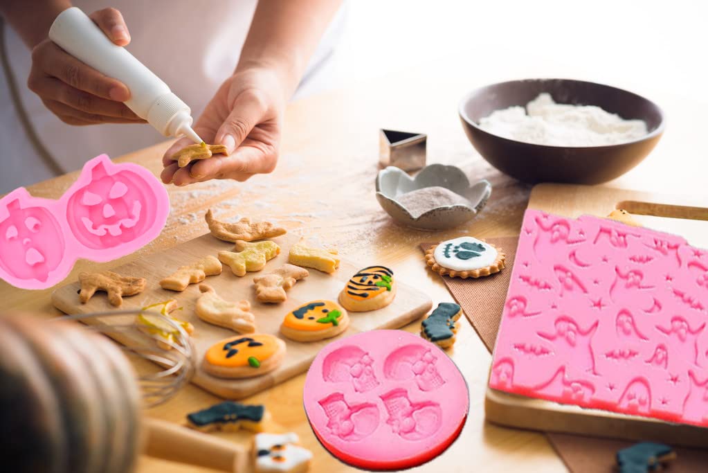7 Pcs Halloween Cake Fondant Molds, Halloween Mini Resin Molds Polymer Clay Molds, Pumpkin Silicone Cake Mold Cupcake Chocolate