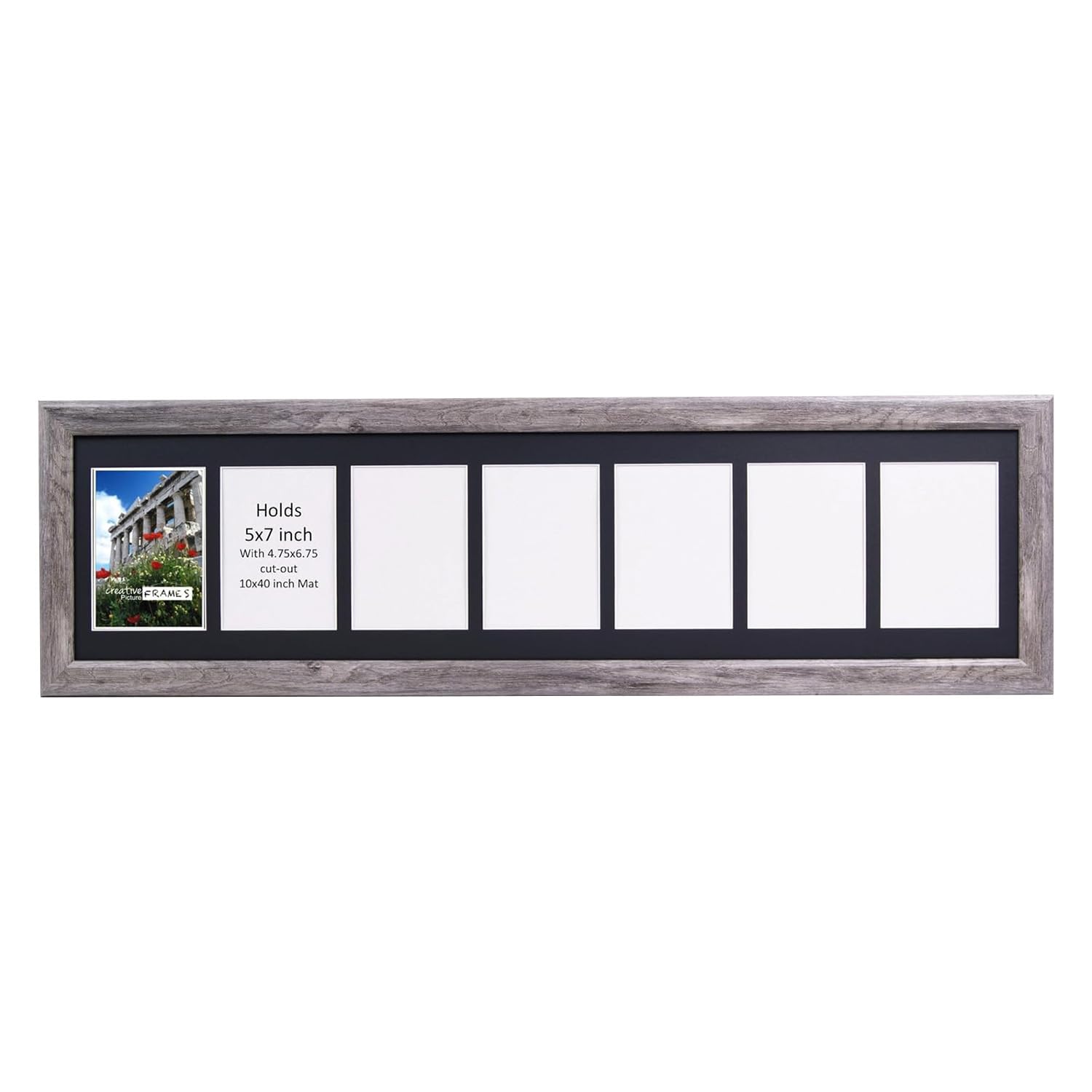 Creative Picture Frames 7 Opening Driftwood Picture Frame With Glass To Hold 5 By 7 Inch Photographs Including 10X40-Inch Black 