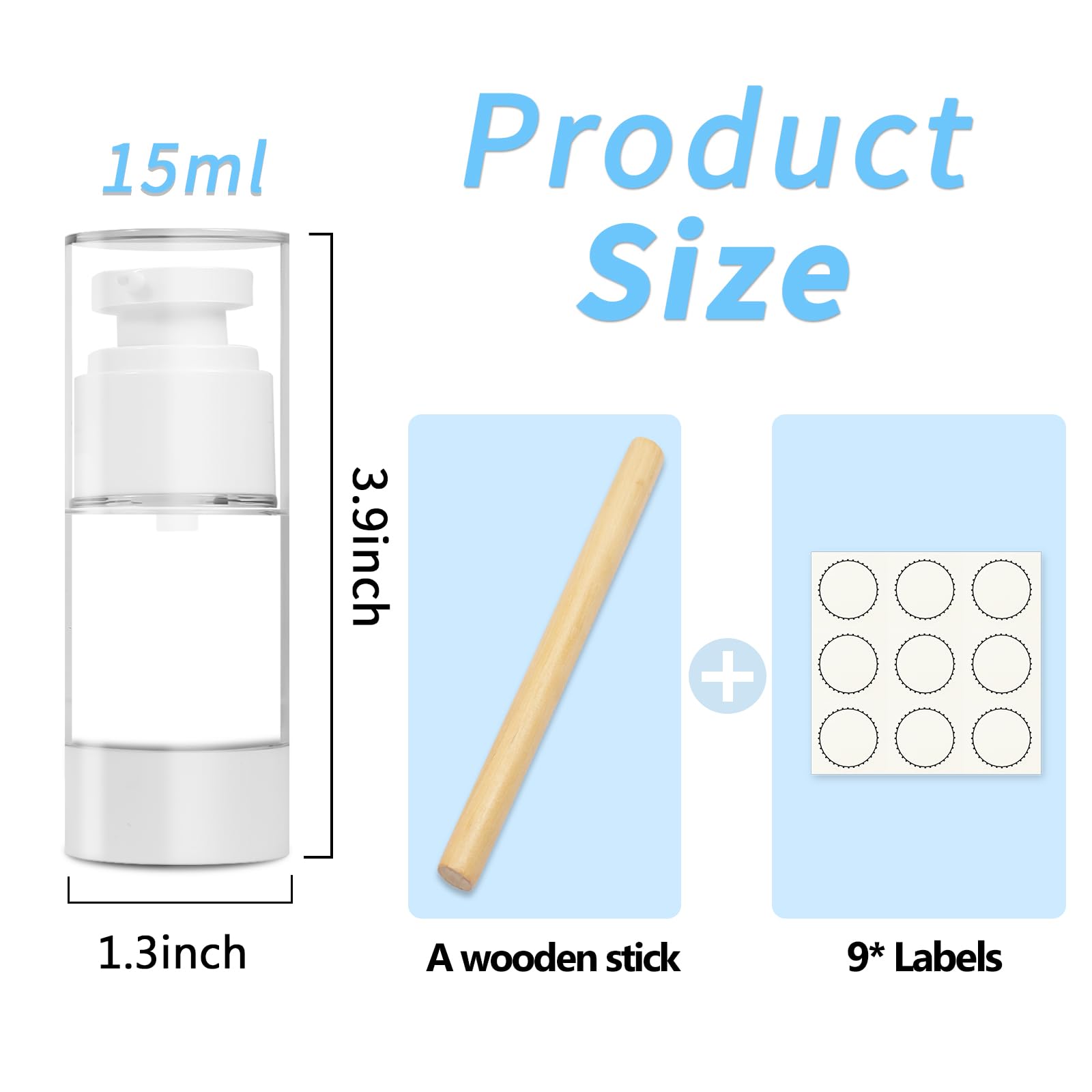 Givitasot 0.5 Oz/15Ml Airless Pump Bottles, 3 Pack Lotion Dispenser Travel Size Pump Bottles, Vacuum Cosmetic Travel Bottle For