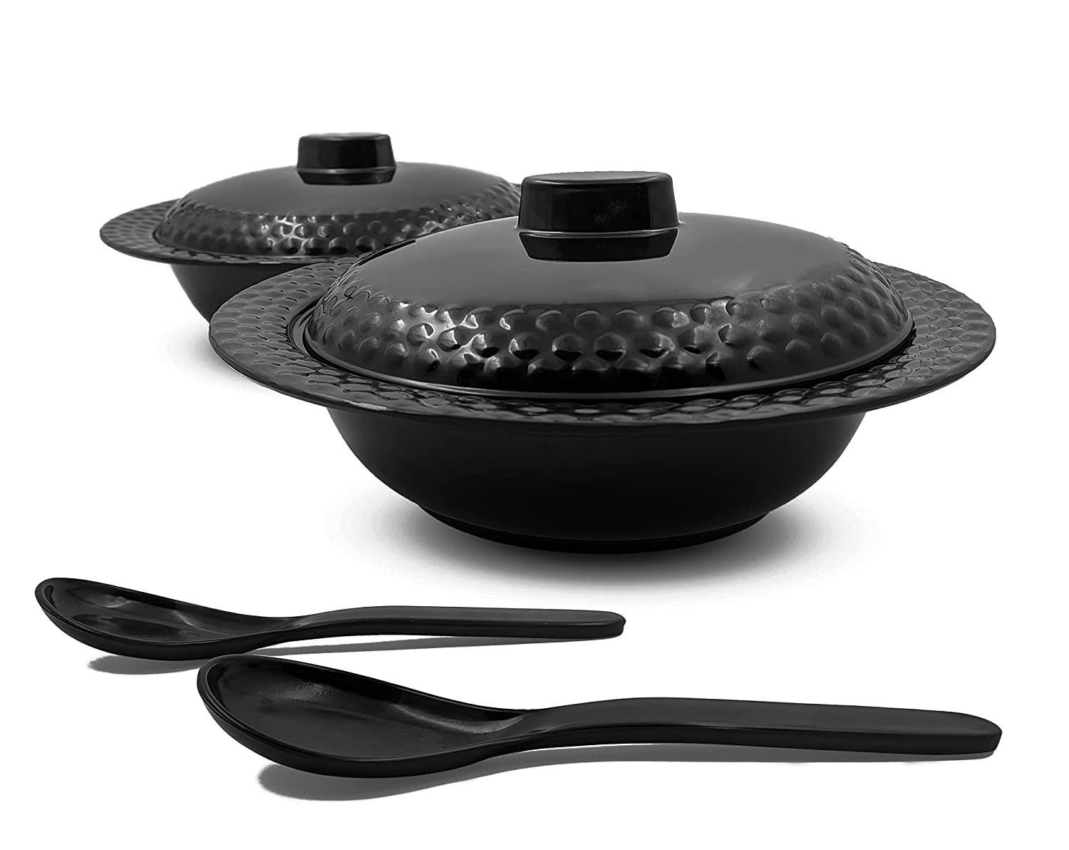 Konvio Kitchen Black Melamine Unbreakable Dinner Set Collection Plates Bowl And Spoons (22 Pieces, Black Base)