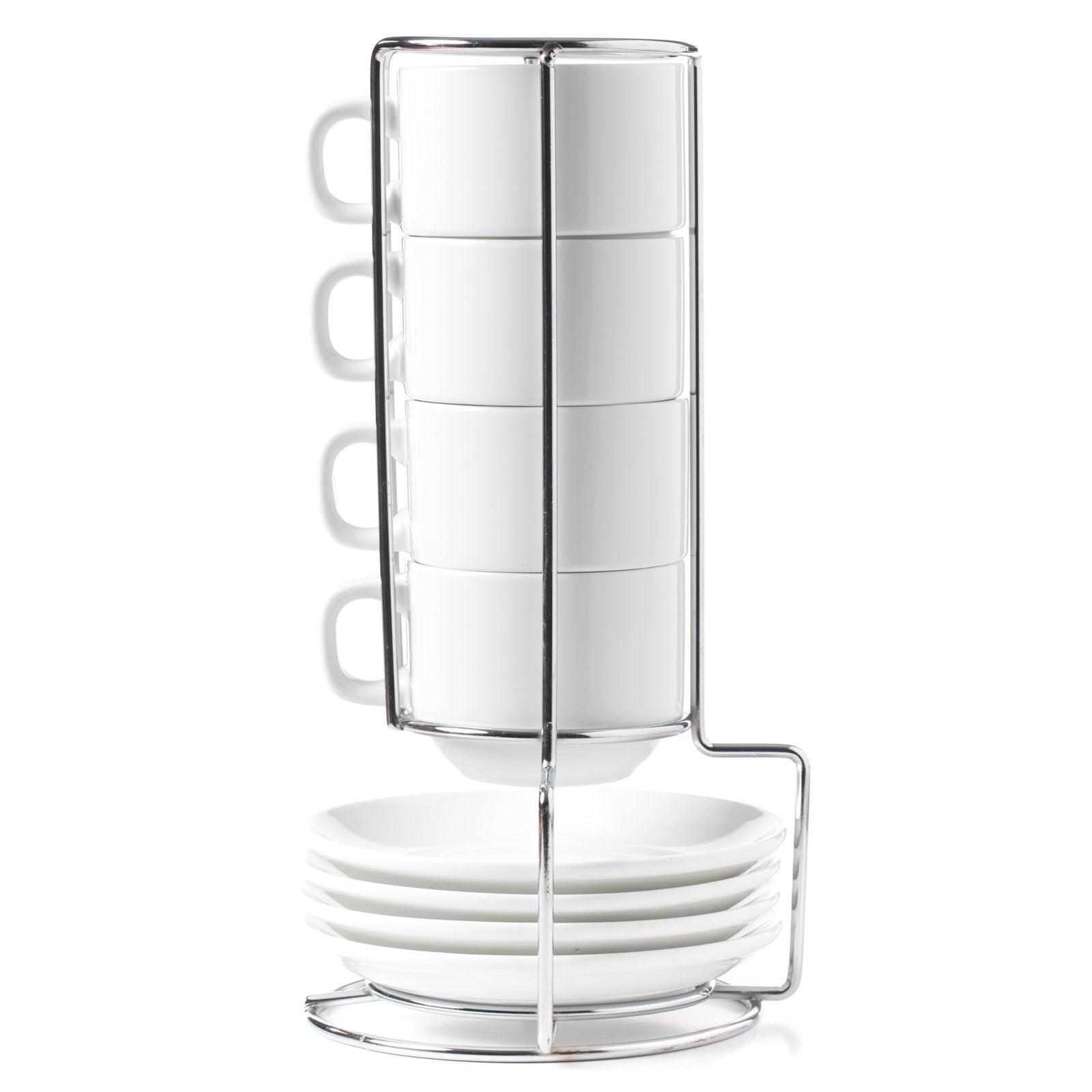 Huji Stack-Able Porcelain 4 Ounces Espresso Turkish Coffee Cups And Saucer With Chrome Rack (1)