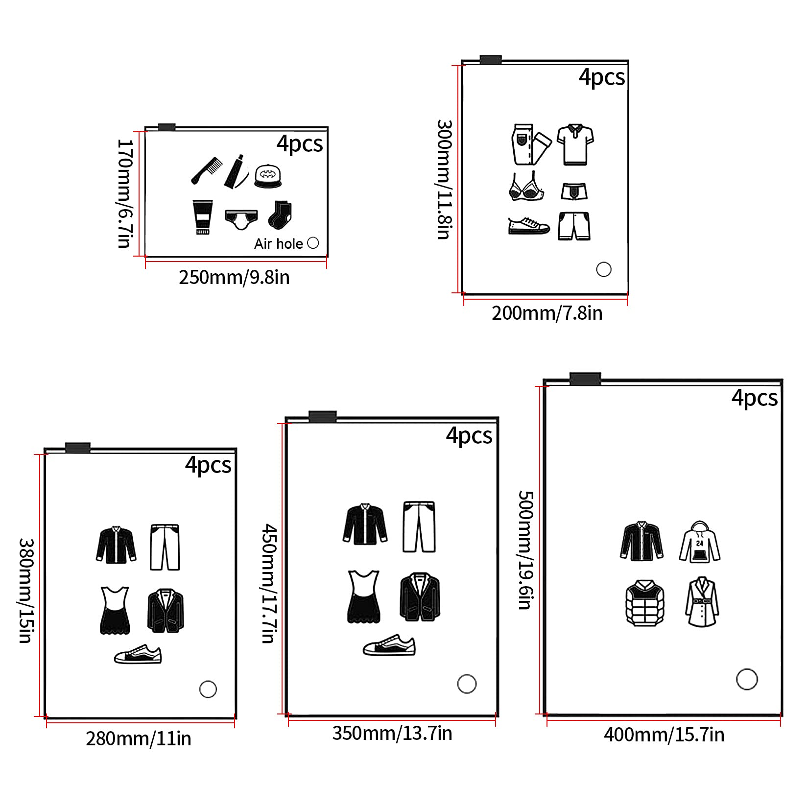 20 Pcs Travel Storage Bags, Clothes Packaging Bags, Reusable Plastic Ziplock Bags, Frosted Waterproof Resealable Clothing Zipper