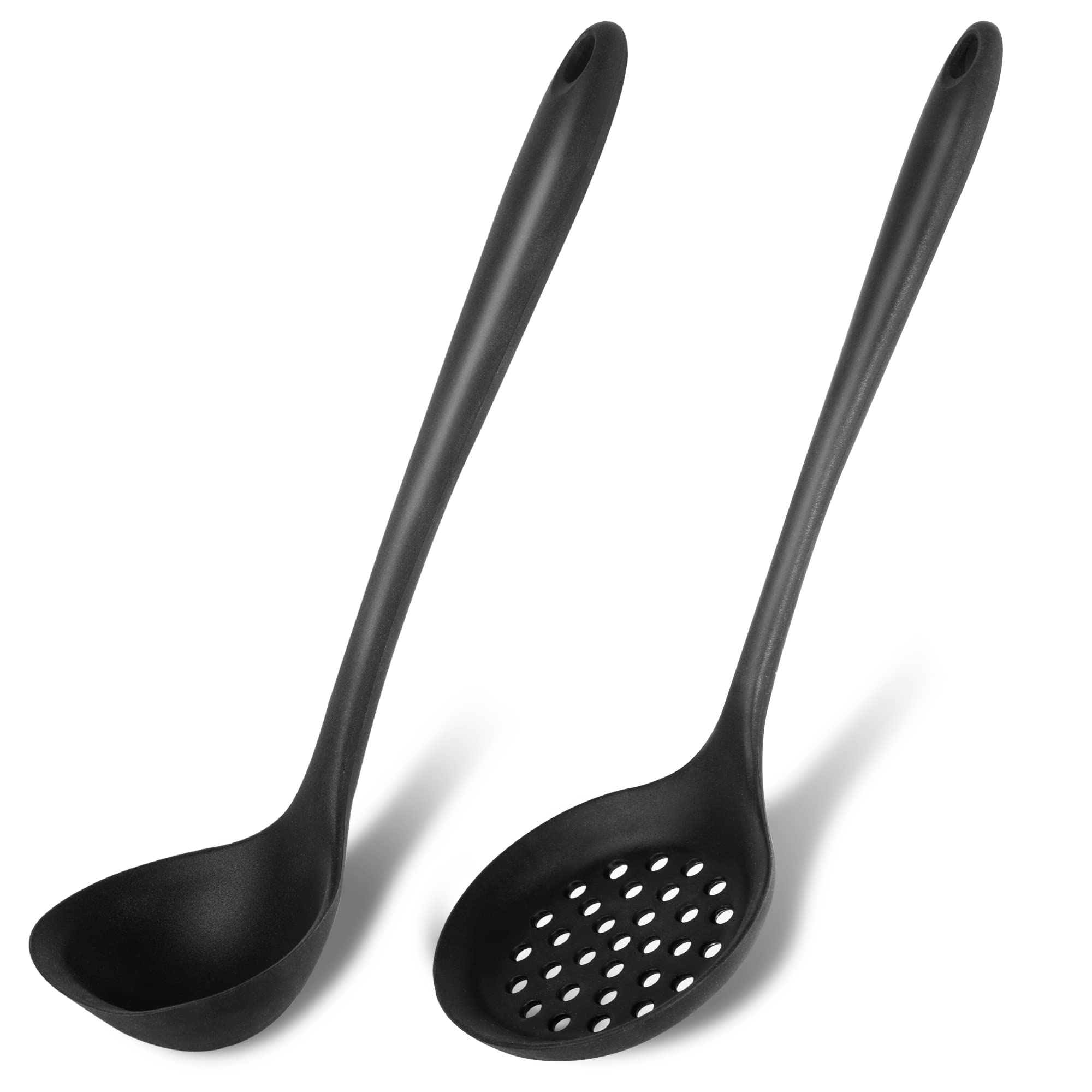 Silicone Soup Ladle Spoon Set Of 2,Silicone Nonstick Large Skimmer Slotted Spoons,Kitchen Ladle Strainer Spoons Heat Resistant C