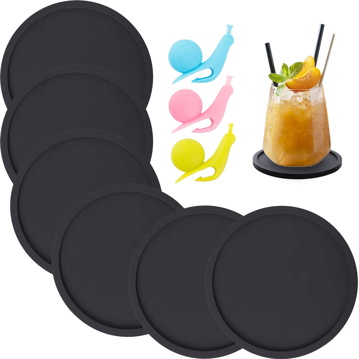 Silicone Coasters, Coasters For Drinks 6 Set Non-Slip Cup Coasters, Heat Resistant Cup Mate, Soft Coaster For Tabletope Protecti