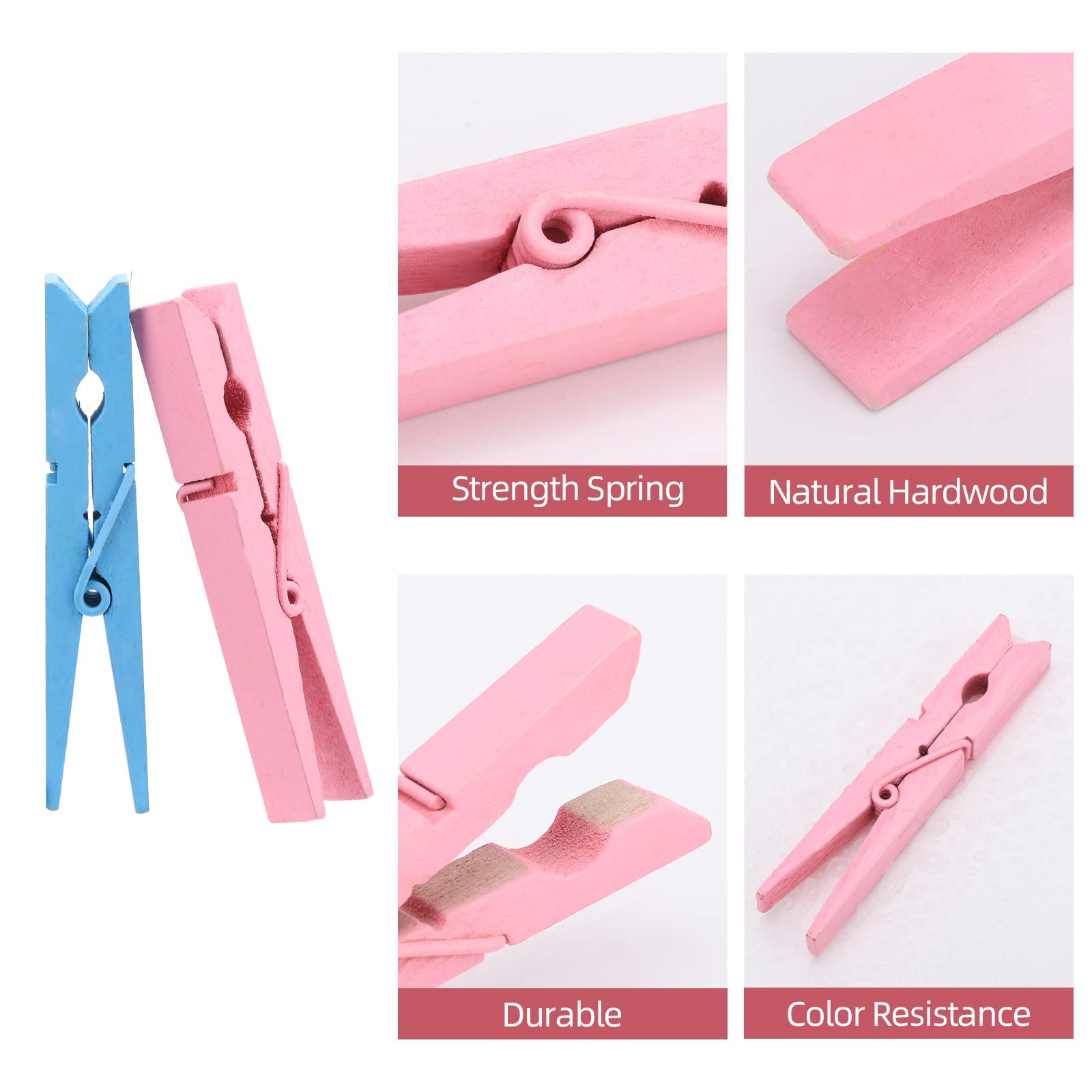 100pcs Colored Clothespins Wooden Heavy Duty Clothes Pins with Strength Spring - Wood Clips for Crafts Pictures Classroom Photos  3inch  Random Colors