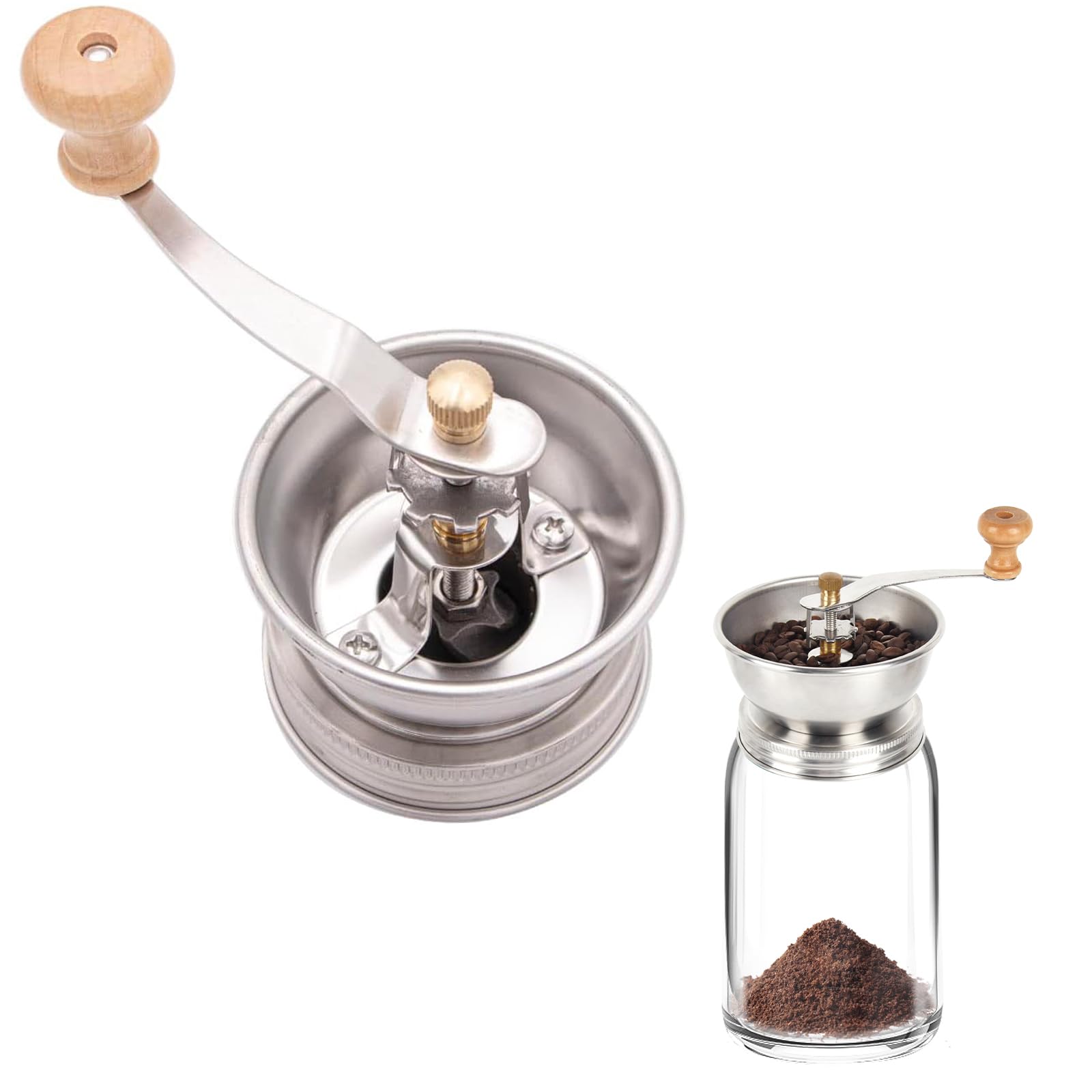 Manual Coffee Grinder Lid Attachment for Regular Mouth Mason Jars, Stainless Steel with Ceramic Burr, Ideal for Camping & Home B