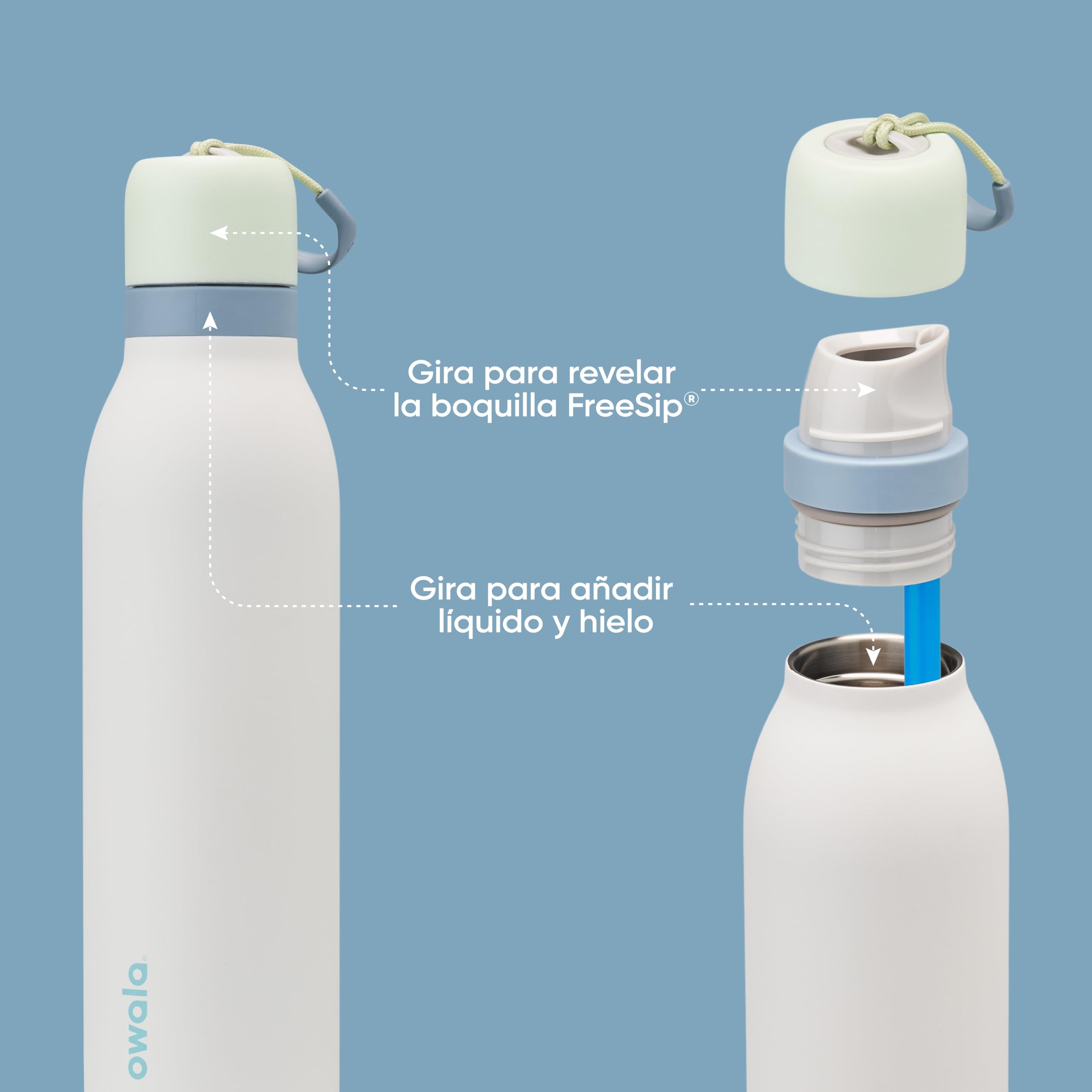 Owala FreeSip Twist Insulated Stainless Steel Water Bottle with Straw for Sports and Travel, BPA-Free, 24-oz, Green/White (Iced