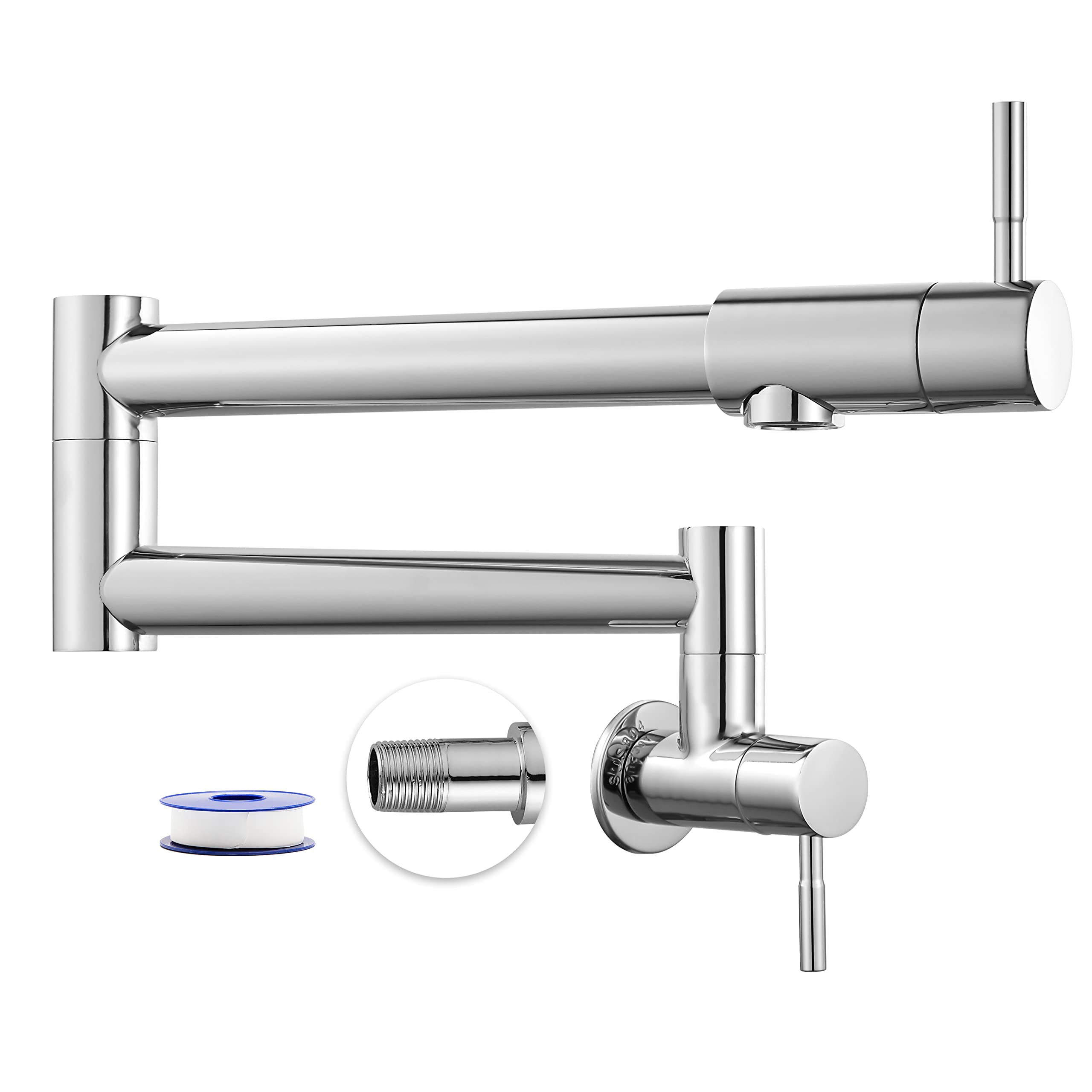 Heyalan Kitchen Restaurant Faucet Polished Chrome 19 Inch Wall Mounted Folding Stretchable Double Joint Swing Arm Single Hole Tw