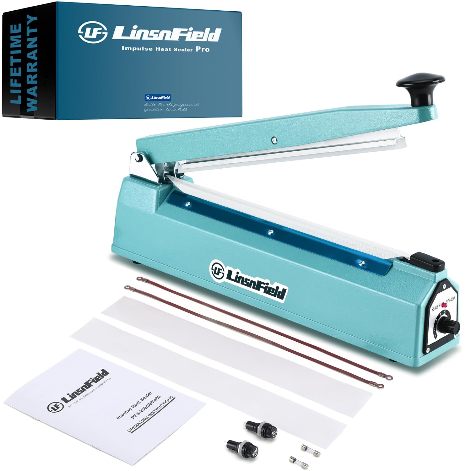 Linsnfield Sealer Pro, Patented 8Inch Impulse Heat Bag Sealer, 2Mm Sealing Width Poly Bag Seal Machine, 2 Replacement Kits 2 Fus