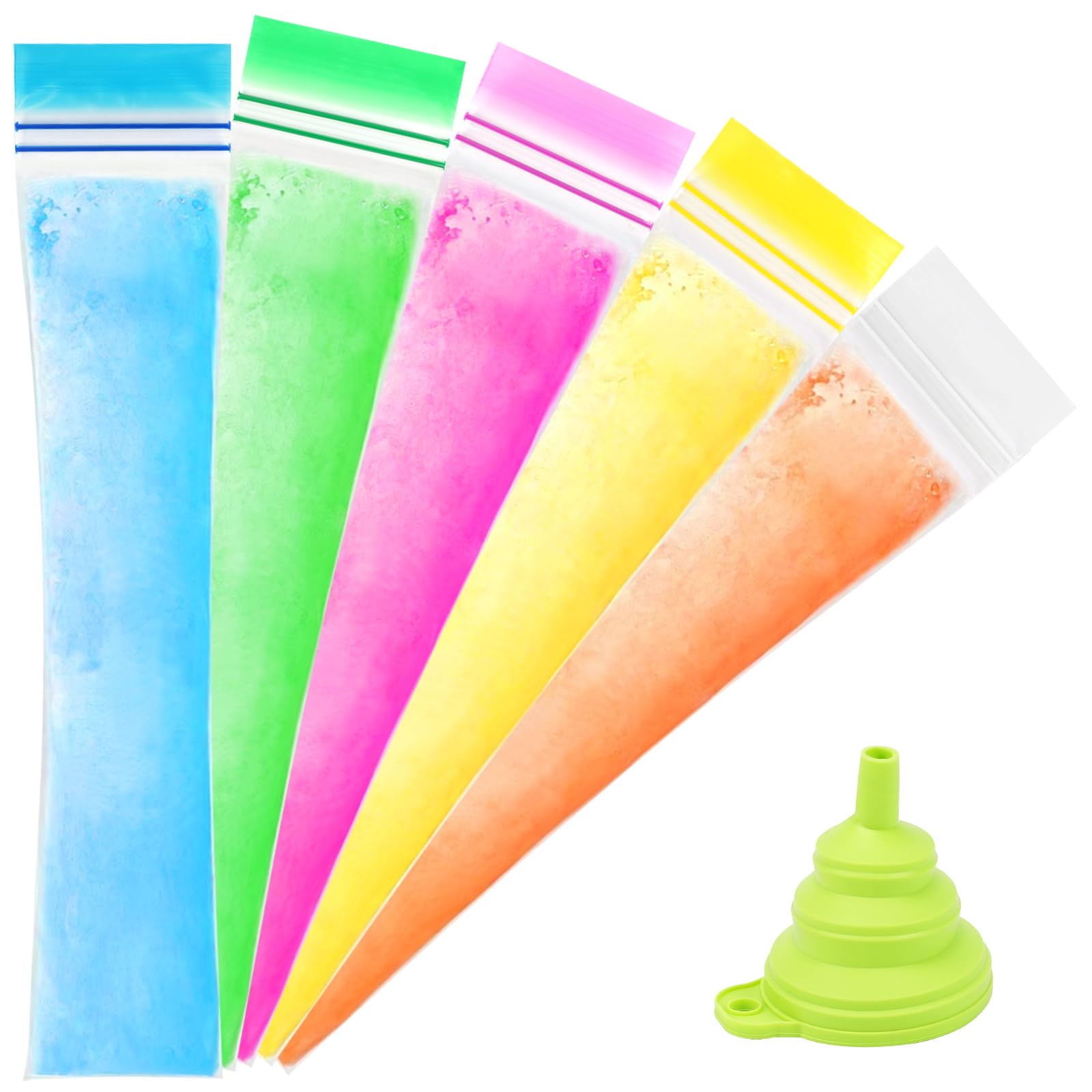 400 Disposable Popsicle Mold Bags, Double Zip Seals, BPA-Free, Thicken, 1 Silicone Funnel, Freezer Pop Bags for DIY Ice Pop, Yog