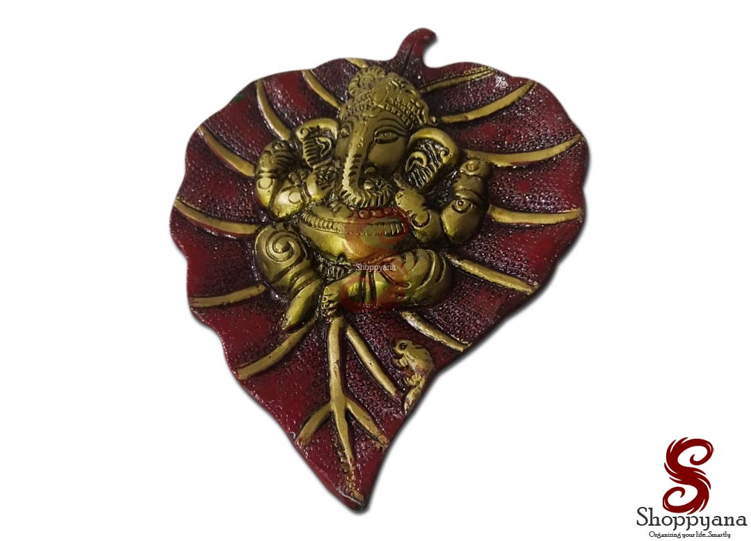 Shoppyana Metal Patta Ganesh Figurine Wall Hanging Showpiece (Red, Multicolour)