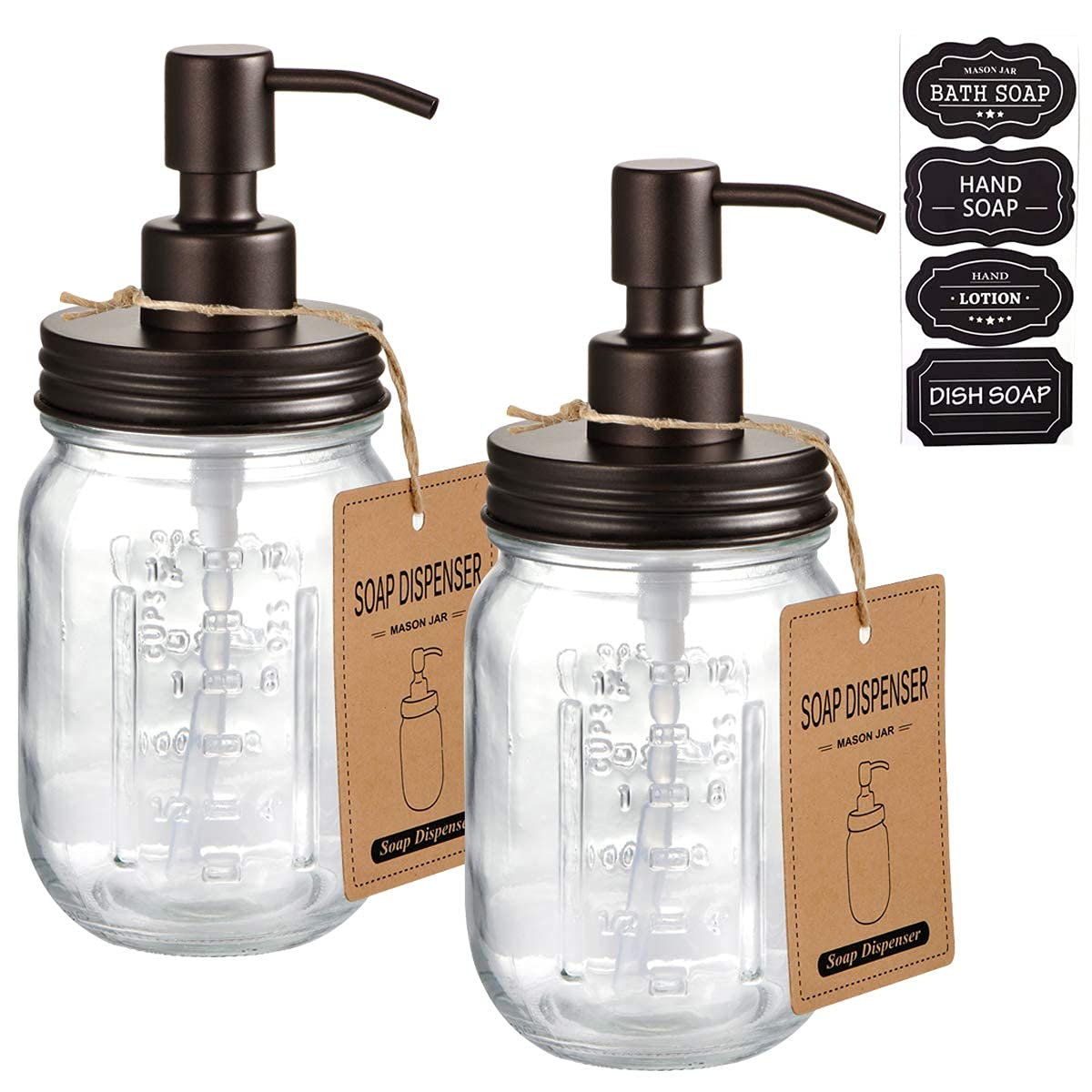 Amolliar Mason Jar Liquid Soap Dispensers, Rustproof Stainless Steel Mason Jar Lid Pump, Refill Hand Soap, Lotions, Dish Soap, L