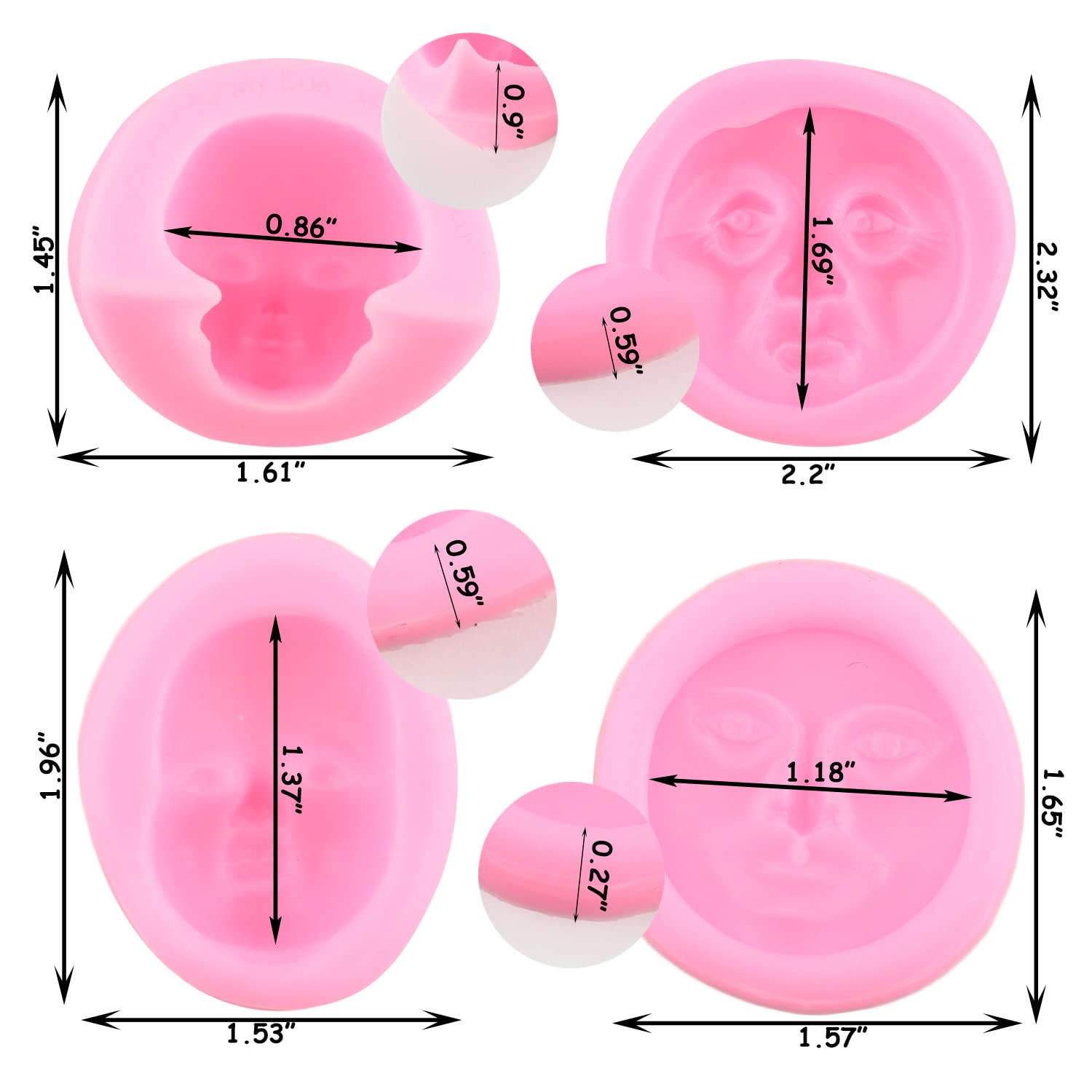 Zixiang Moon Face Silicone Molds Human Face Fondant Mold For Cake Decorating Cupcake Topper Candy Polymer Clay Chocolate Gum Pas