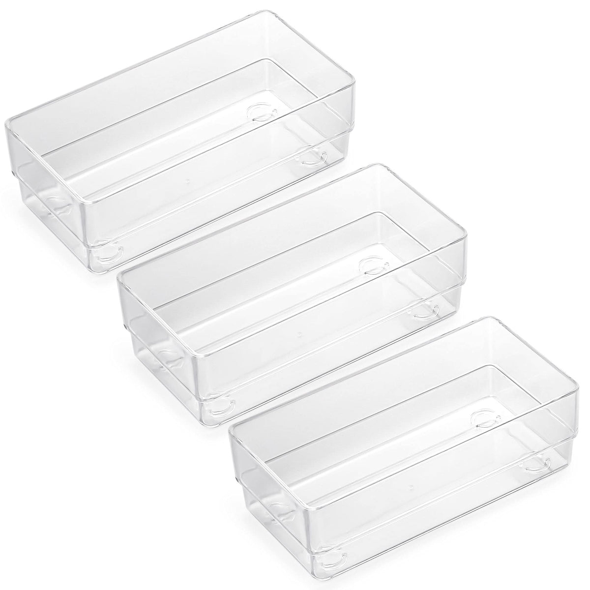 LotFancy Clear Drawer Organizers, 6'' x 3'' x 2'', Set of 3, Drawer Organizer Trays for Desk, Plastic Storage Bins for Bathroom,