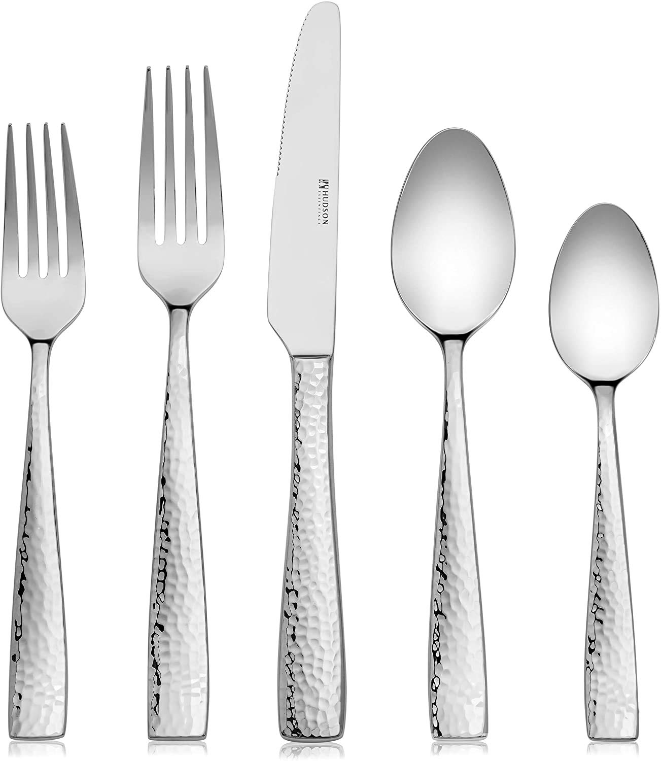 Hudson Essentials 60-Piece Hammered 1810 Stainless Steel Silverware Cutlery Set, Flatware Service For 12