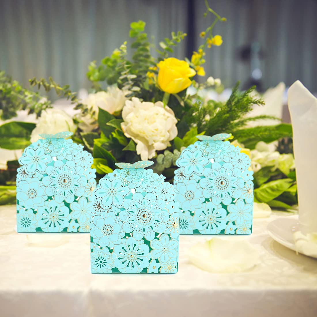 Kslong 50Pcs Flower Butterfly Favor Boxes,Laser Cut Wedding Favor Boxes For Party Decoration,Cute Candy Chocolate Gift Boxes For