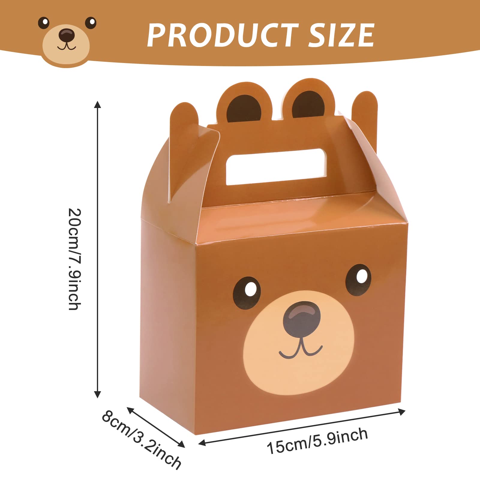 24Pcs Bear Treat Boxes Party Supplies Bear Baby Shower Theme Party Favor Goody Gift Boxes For Kids Boy Girl Brown Bear Theme Bir