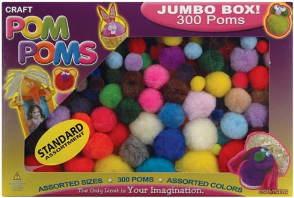 Pepperell Assorted Pom Poms, Standard Colors, 300 Per Package