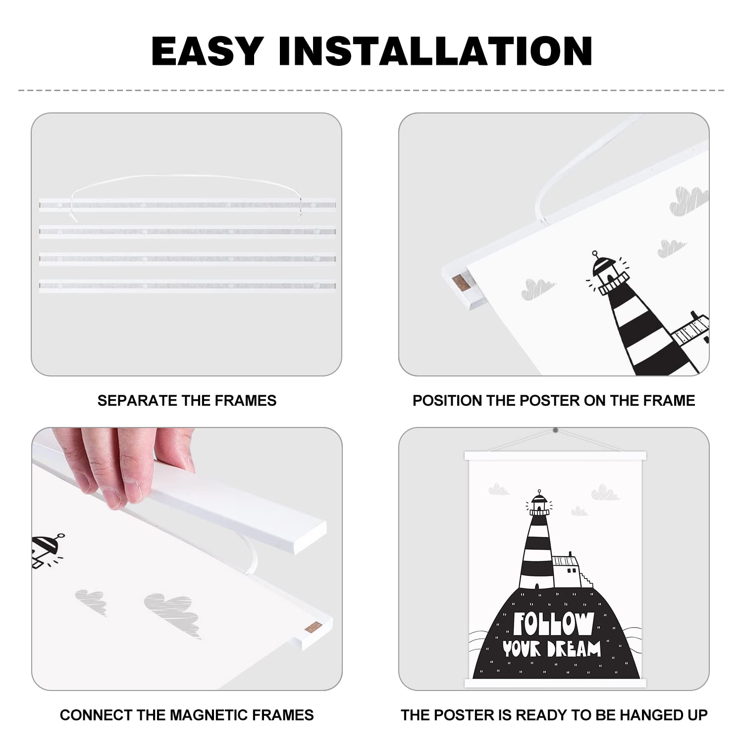 Benjia 10X14 10X15 10X13 Poster Frame, Magnetic Light Wood Wooden Frame Hanger For Photo Picutre Canvas Artwork Art Print Wall H