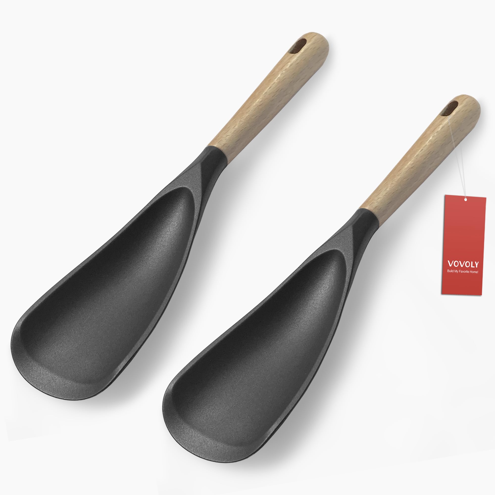 Vovoly Cooking Spoon For Nonstick Cookingwares, Silicone Spoon Spoon For Mixing, Scoop, And Scrape, (Black-2 Pack, 11.4'')