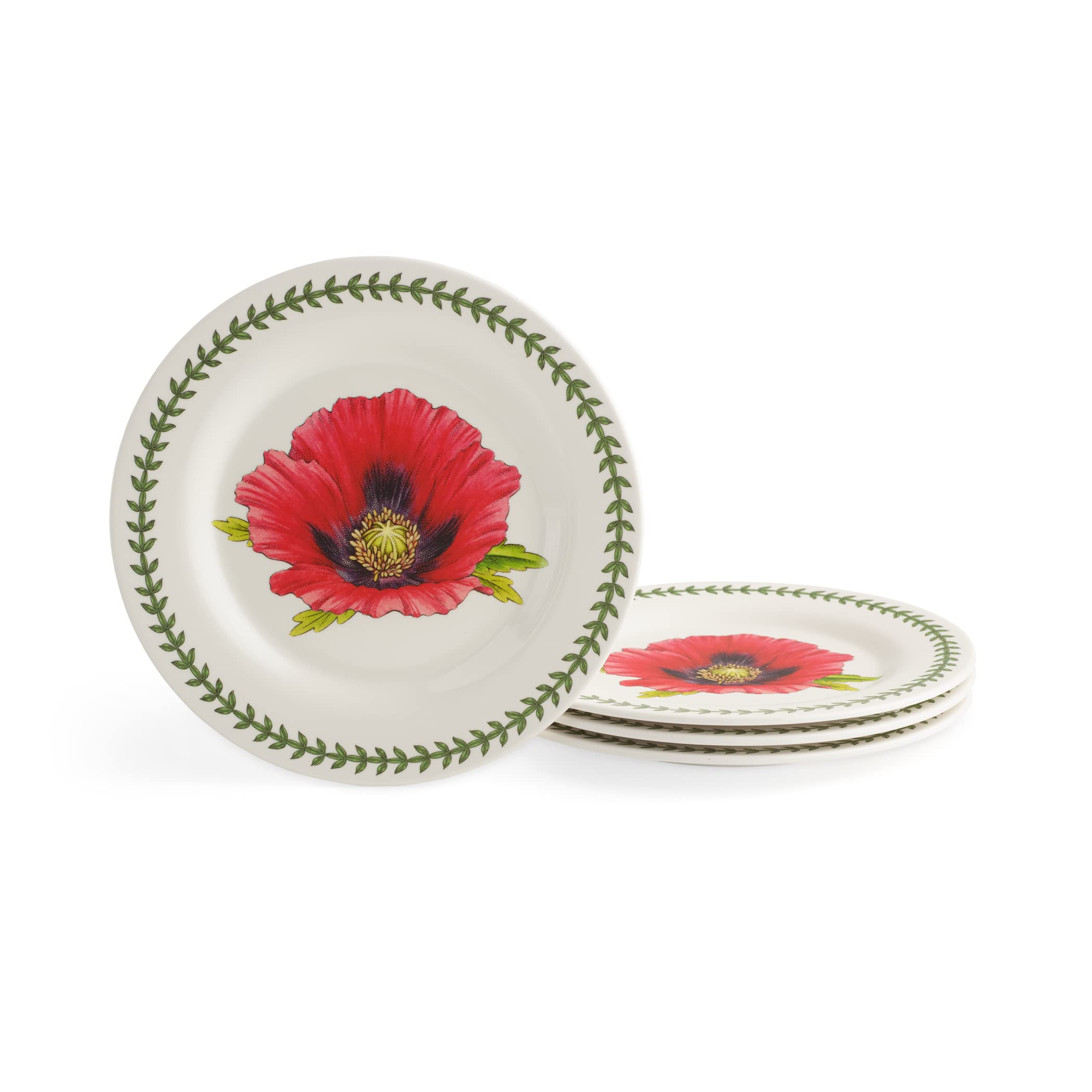 Portmeirion Botanic Garden 8 Salad Plates - Set of 4 | Poppy Motif | Melamine | BPA Free | Dishwasher Safe | Ideal for Salad or 