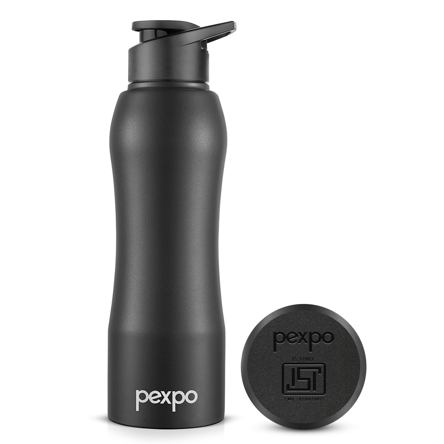 Pexpo Bistro Isi Certified Stainless Steel Fridge Cooling/Sports Sipper Water Bottle 1 Litre, Knight Black|Single Walled|Easy Gr
