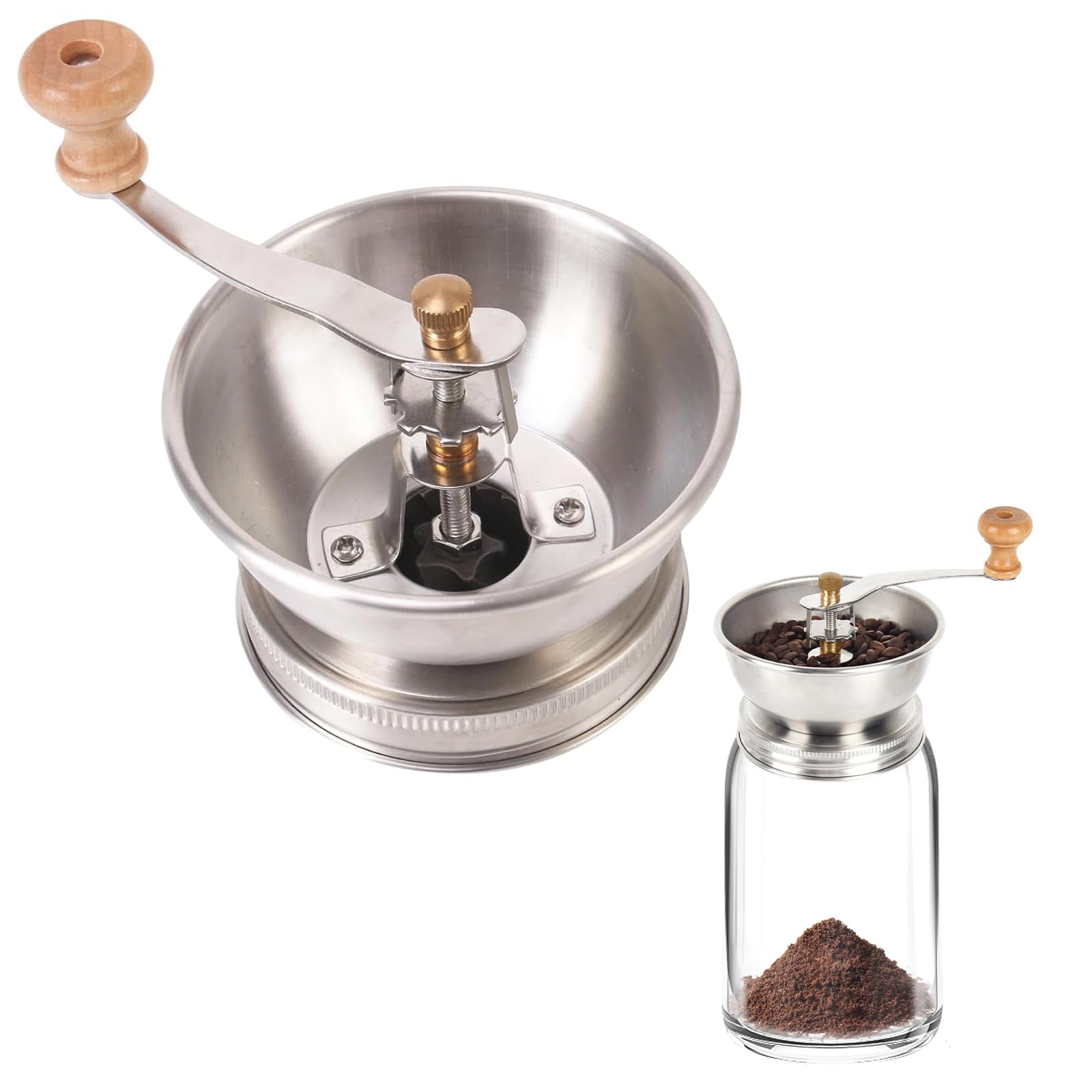 Mason Jar Coffee Grinder - Manual Lid Attachment for Wide Mouth Jars, Stainless Steel & Ceramic Burr, Ideal for Camping & Home B