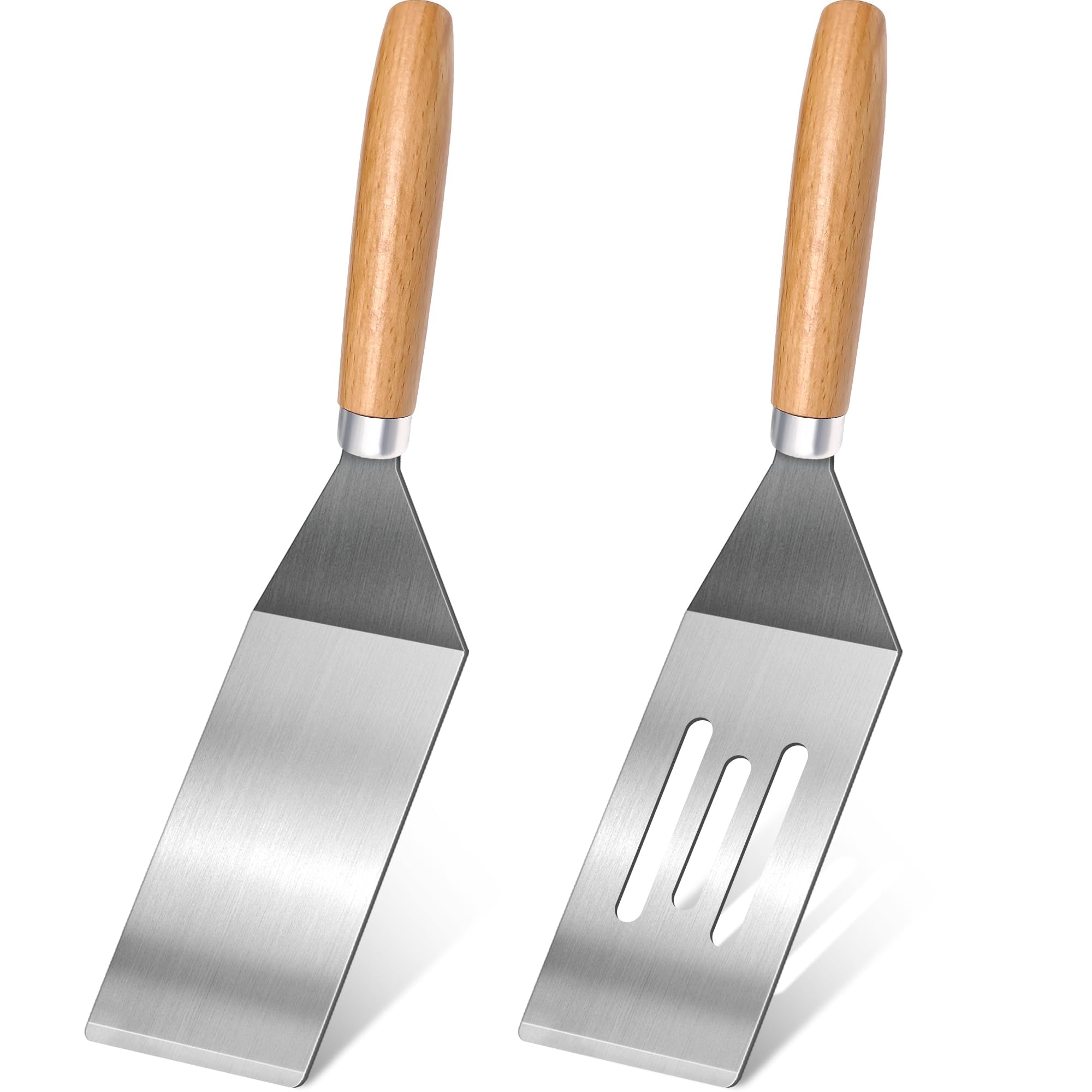 2-Piece Small Stainless Steel Spatula Set with Wooden Handles, Ideal for Flipping, Cooking, and Serving. Perfect for Brownies, T