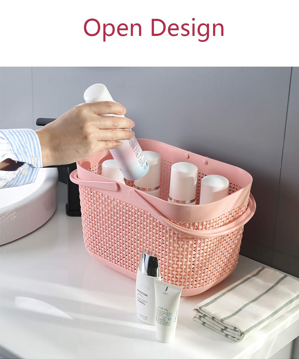 UUJOLY Plastic Organizer Storage Baskets with Handles  Shower Caddy Bins Organizer for Bathroom and kitchen (Pink)