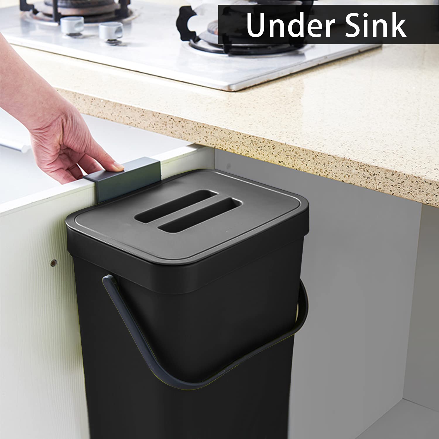 Stonespace Under Sink Trash Can,Kitchen Compost Bin, Diaper Pail, 3.2 Gallon/12L Hanging Garbage Can For Baby Crib/Bathroom/Cupb