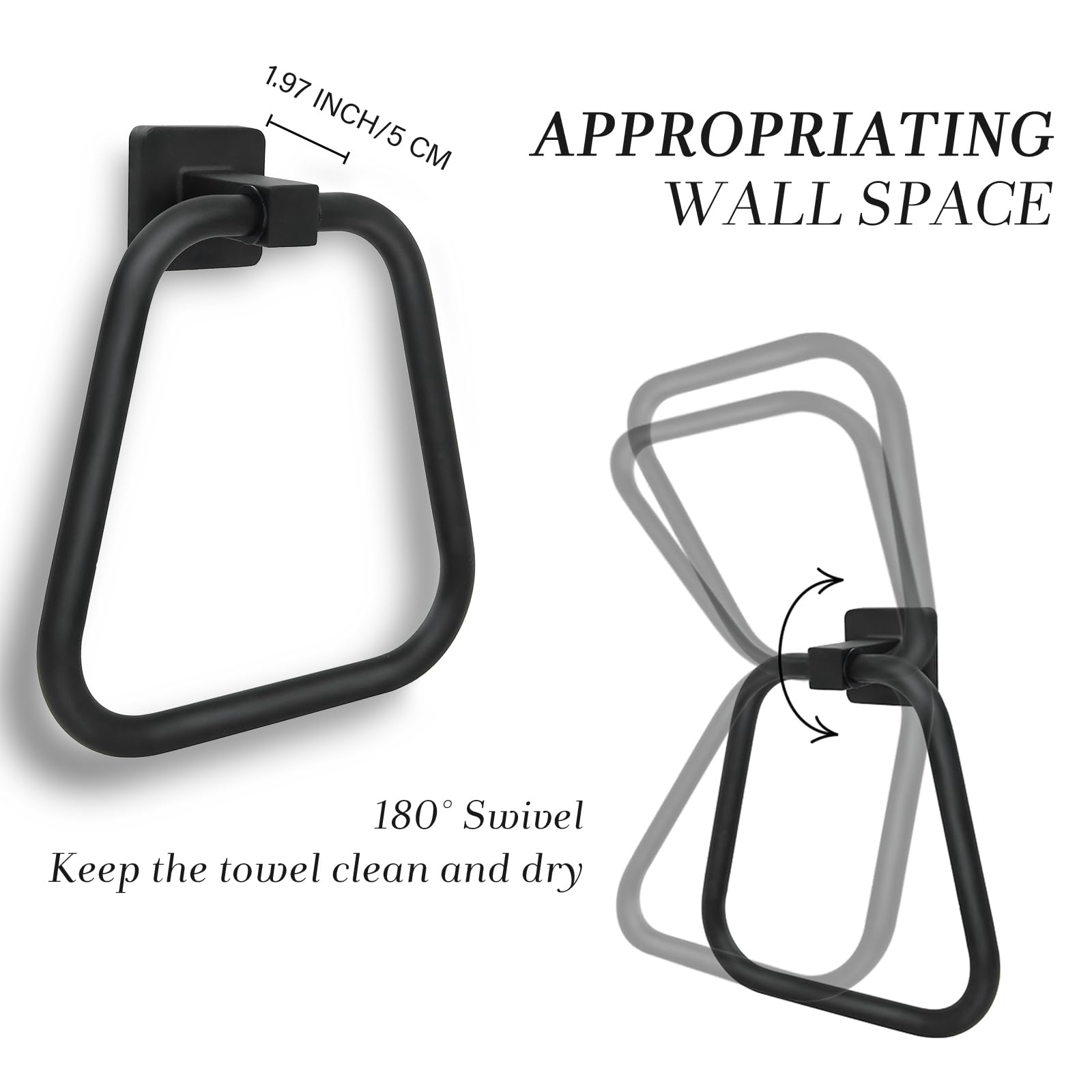 Towel Holder For Bathroom Wall Matte Black Towel Ring Stainless Steel Hand Towel Holder Heavy Duty Towel Hanger For Bath, Kitche