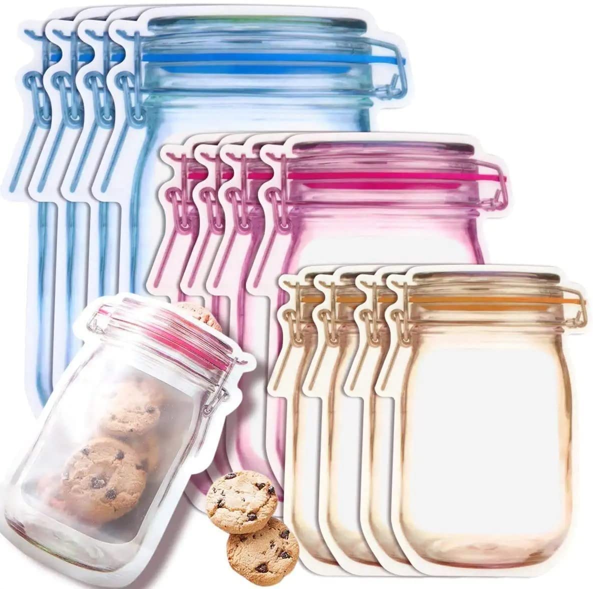 Inkulture Mason Jar Ziplock Zipper Bags Storage, Reusable Food Bag For Snack Sandwich Nuts Cookies | Pack Of 18