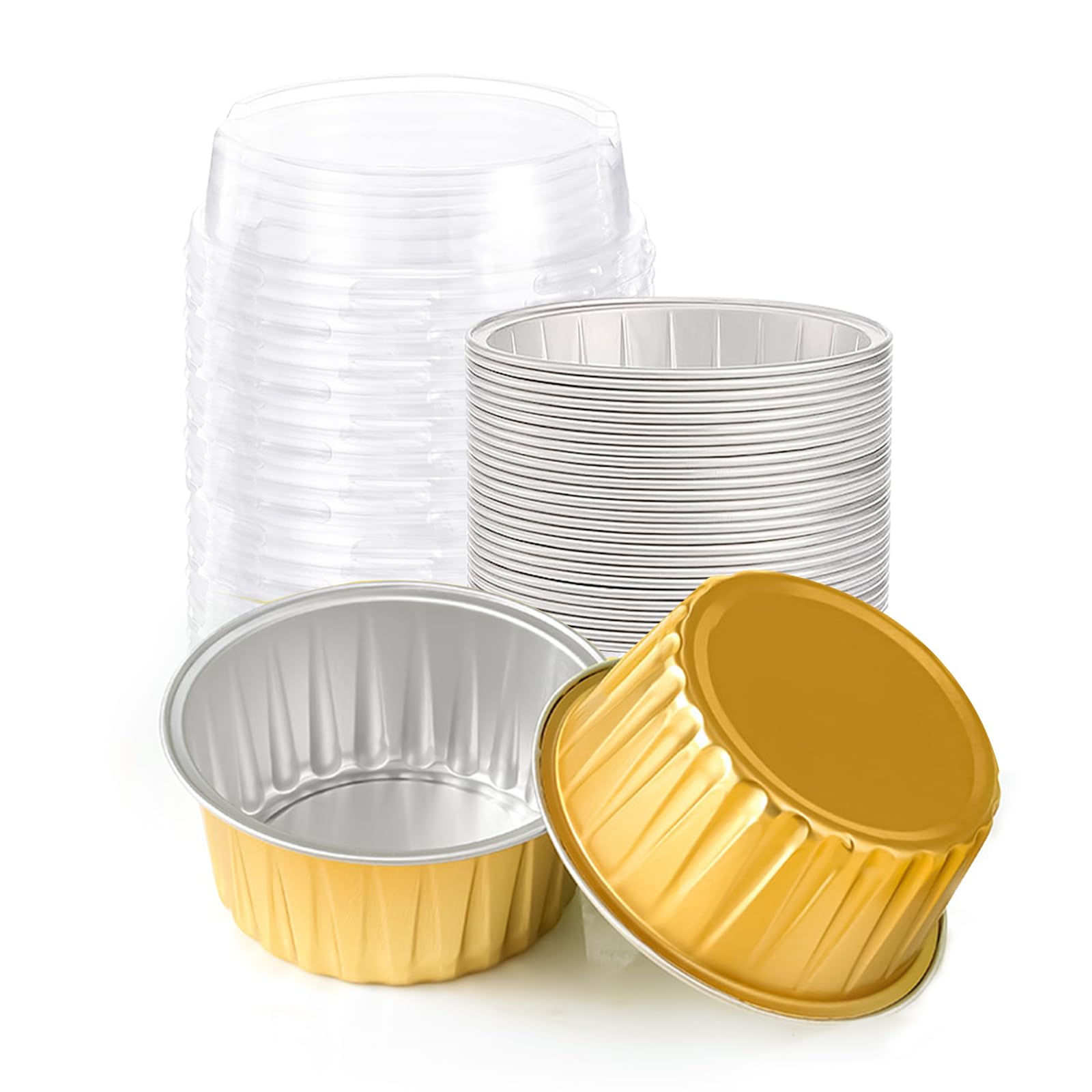 25PCS Round Mini Loaf Pans with Lids,Mini Cake Pans with Lids,Disposable Ramekins Baking Cups Muffin Tins Cupcake Cups for Weddi