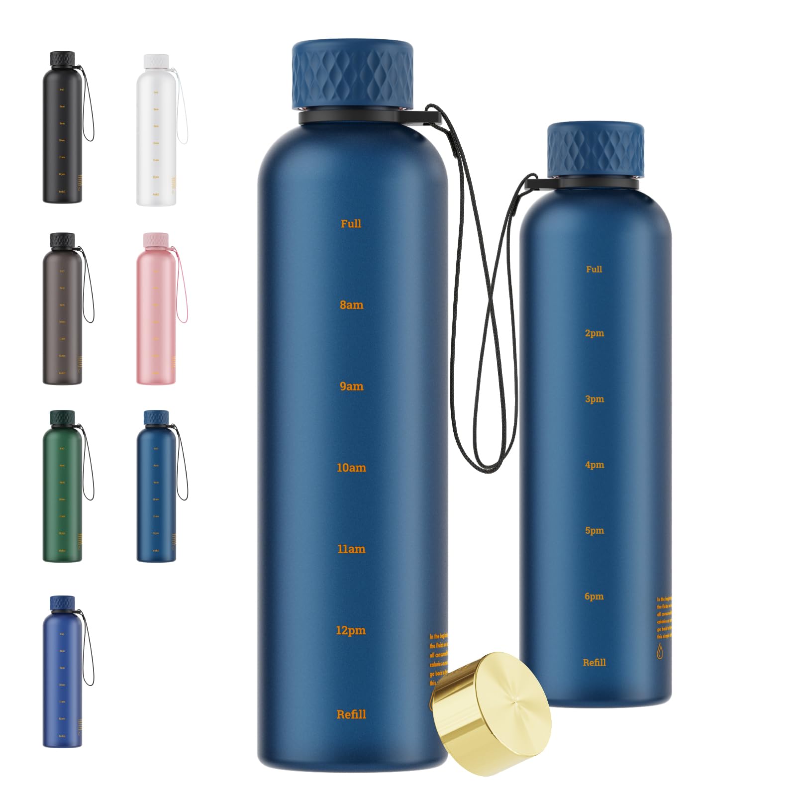 Sursip 32 oz Motivational Water Bottle with Time Marker, 1 Pack - Slim Tritan Water Bottles with Strap, Leakproof & Shatterproof