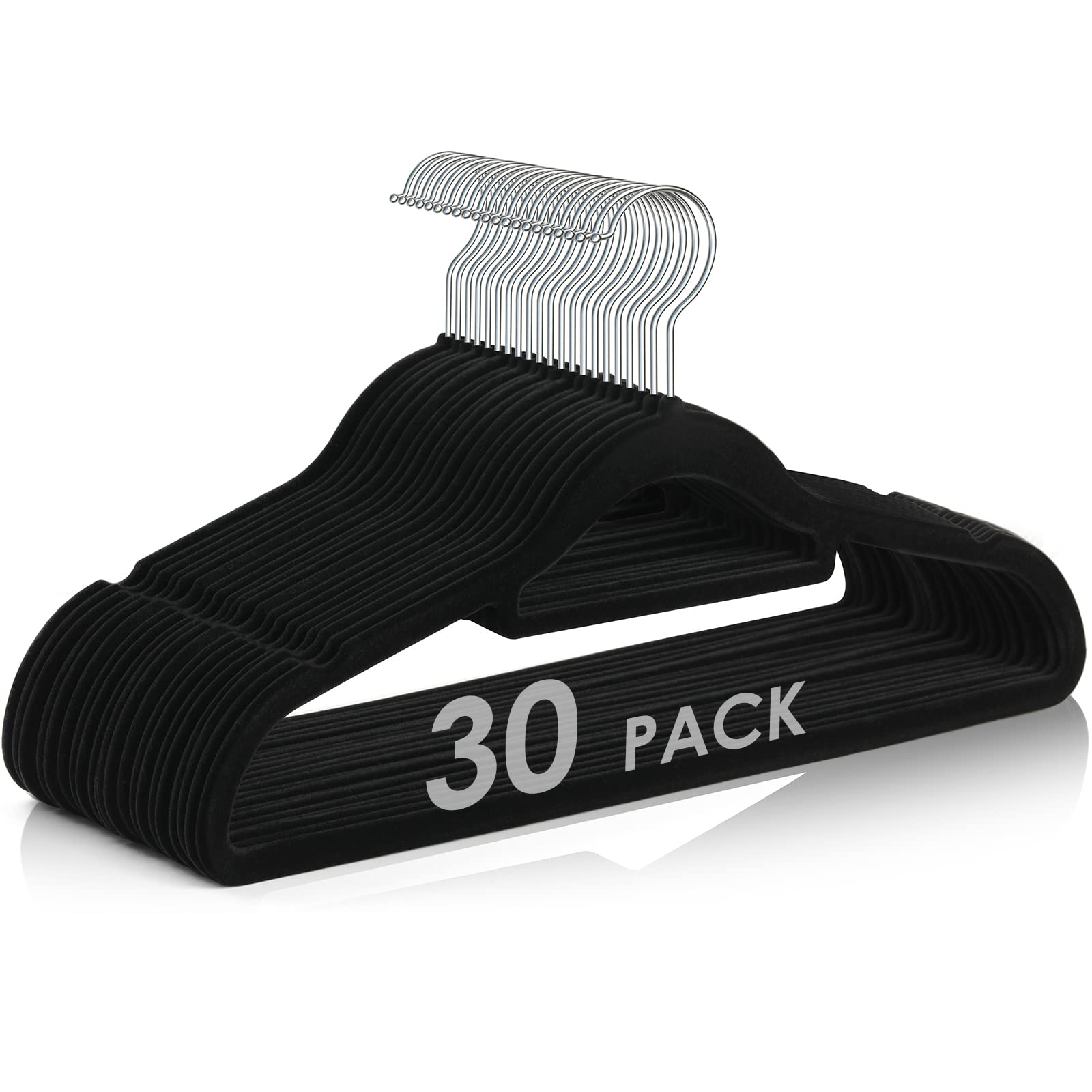 Duducofu Velvet Hangers Non Slip Felt Hangers, 30 Pack Black Velvet Hangers Clothes Hangers Space Saving Slim Hangers With 360 D