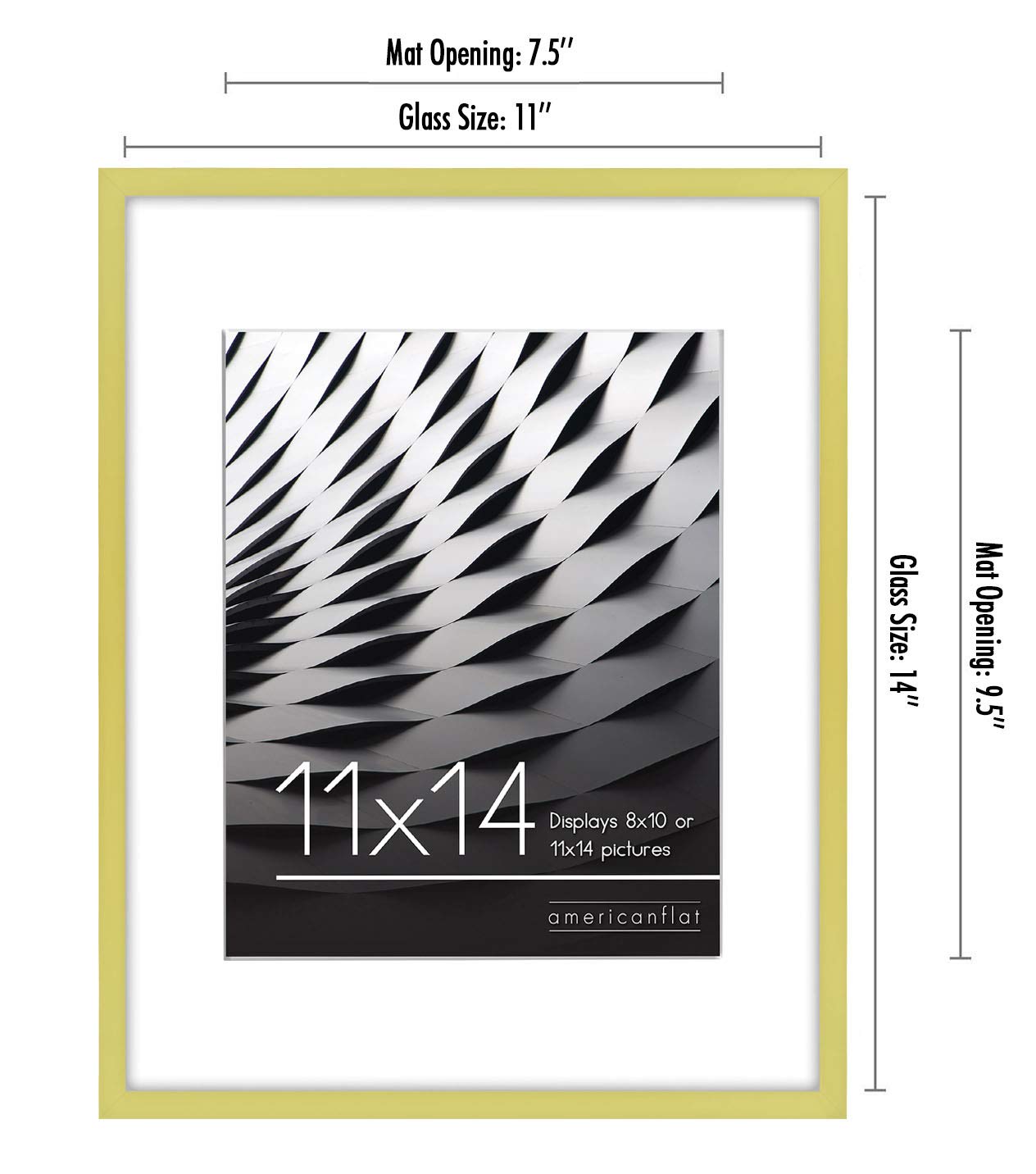 Americanflat 11x14 Picture Frame in Gold - Thin Border 8x10 Picture Frame with Mat or 11x14 Frame Without Mat - Shatter Resistant Glass - Horizontal and Vertical Formats for Wall