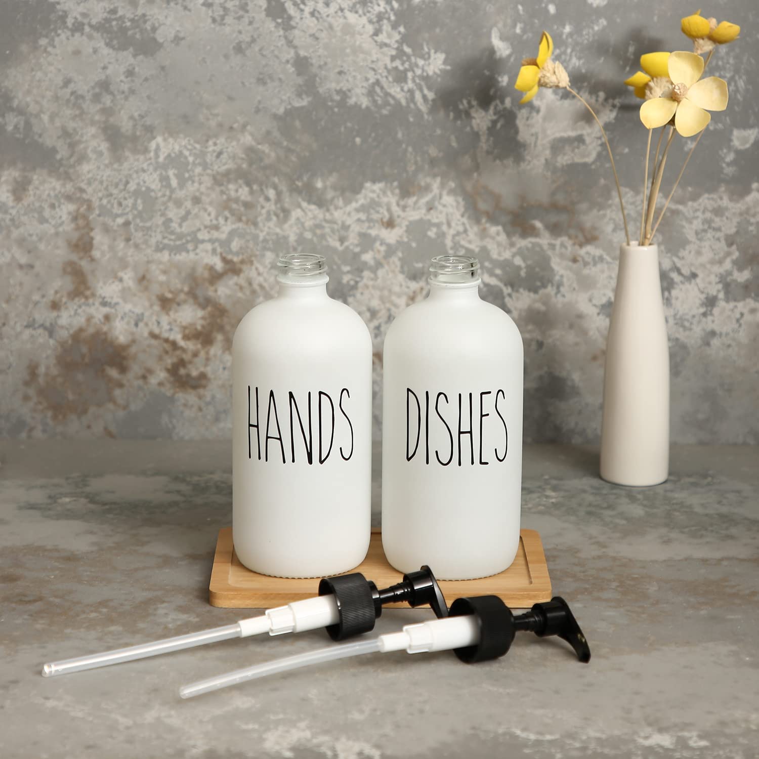 Momeemo Soap Dispenser Set 2 Pack, Contains Dish Soap Dispenser And Hand Soap Dispenser. 16 Oz Glass Soap Dispenser With Black P