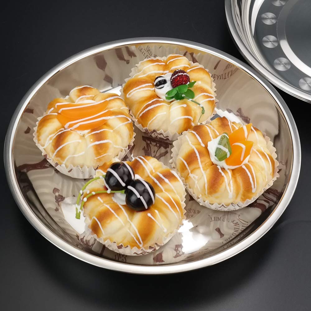 Callyne 4-Pack Stainless Steel Metal Camping Plates, Kitchen Dinner Plates